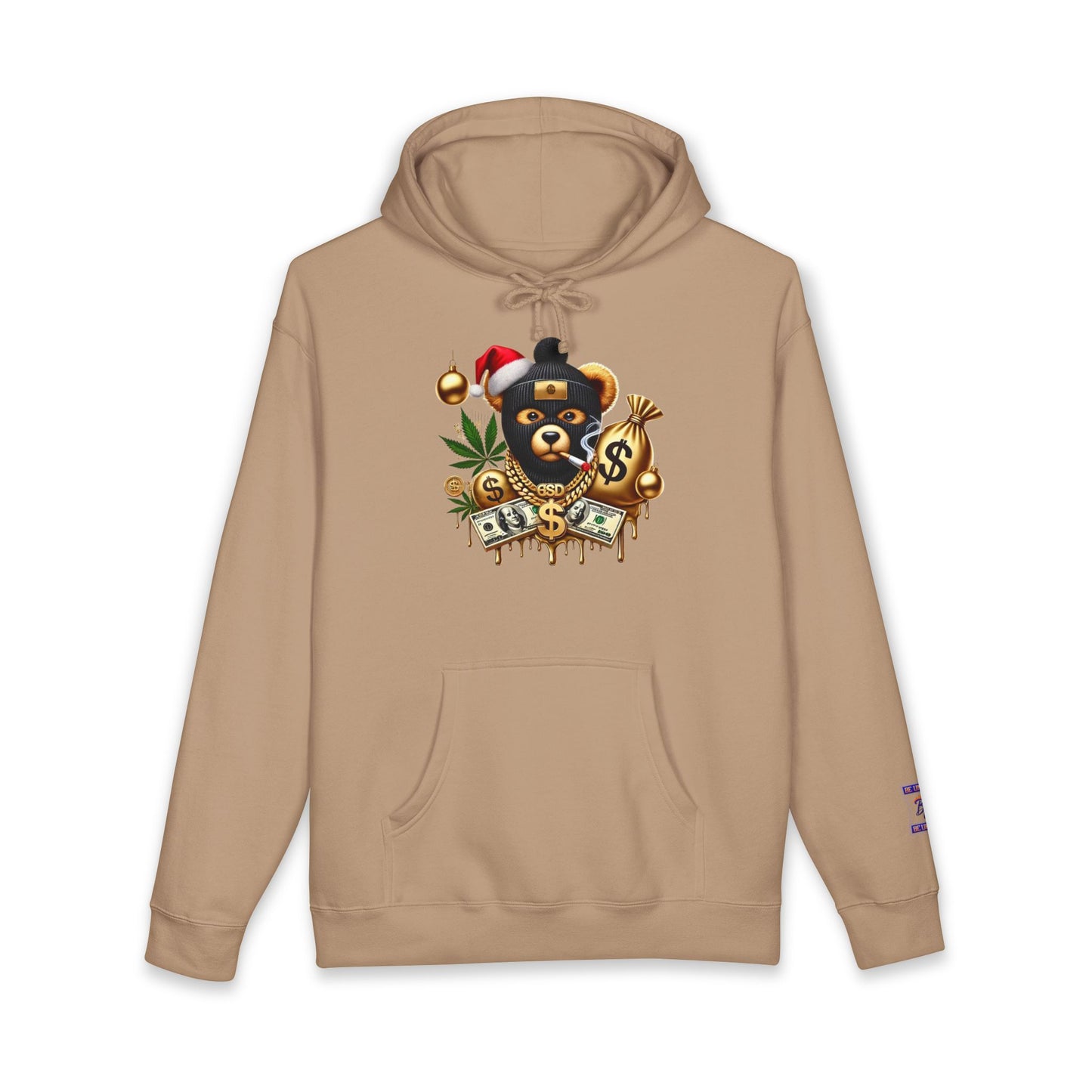 Festive Bear Hoodie: Unisex Heavyweight Sweatshirt with Holiday Vibe, Bear Design, Christmas Gift, Cozy Attire, Streetwear Style