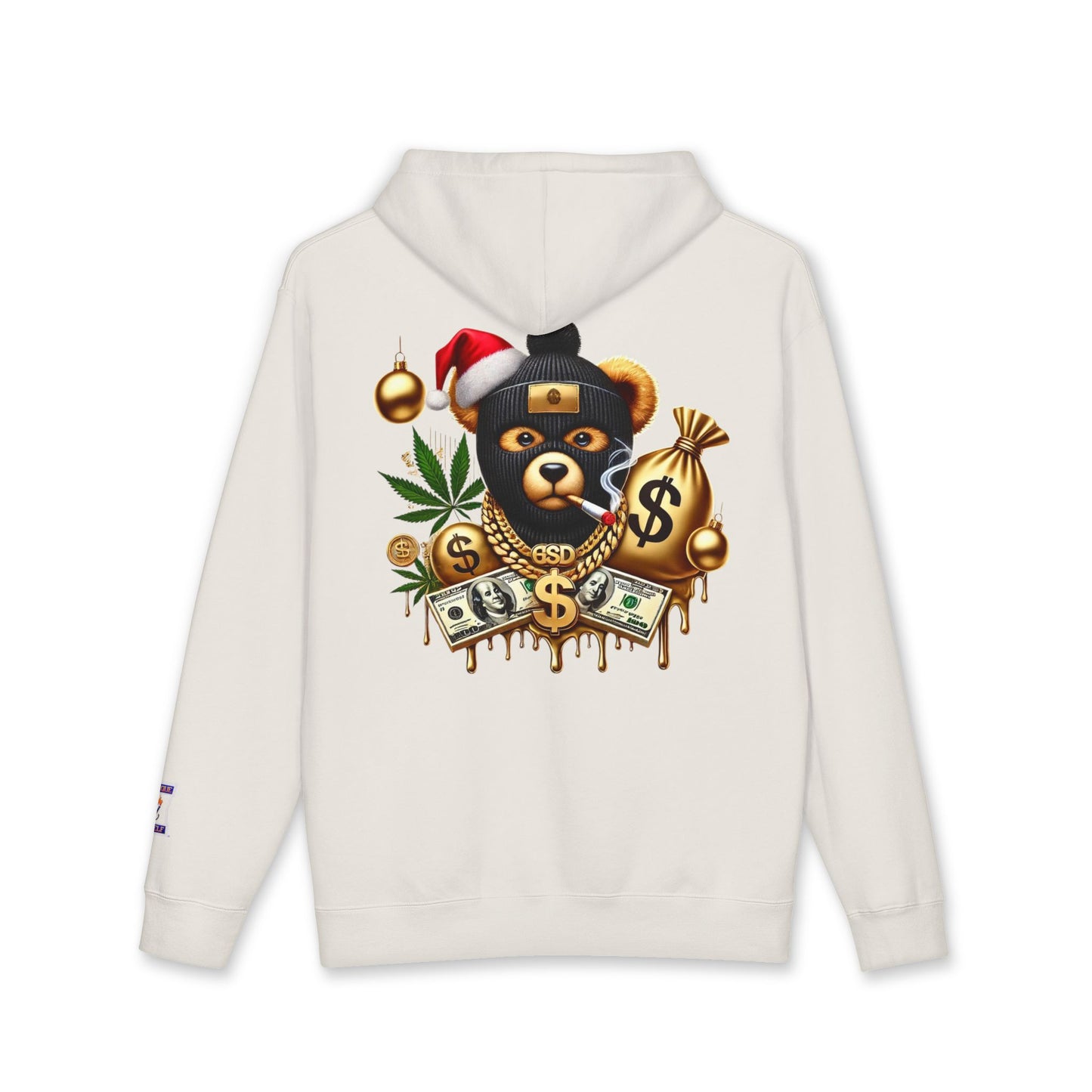 Festive Bear Hoodie: Unisex Heavyweight Sweatshirt with Holiday Vibe, Bear Design, Christmas Gift, Cozy Attire, Streetwear Style