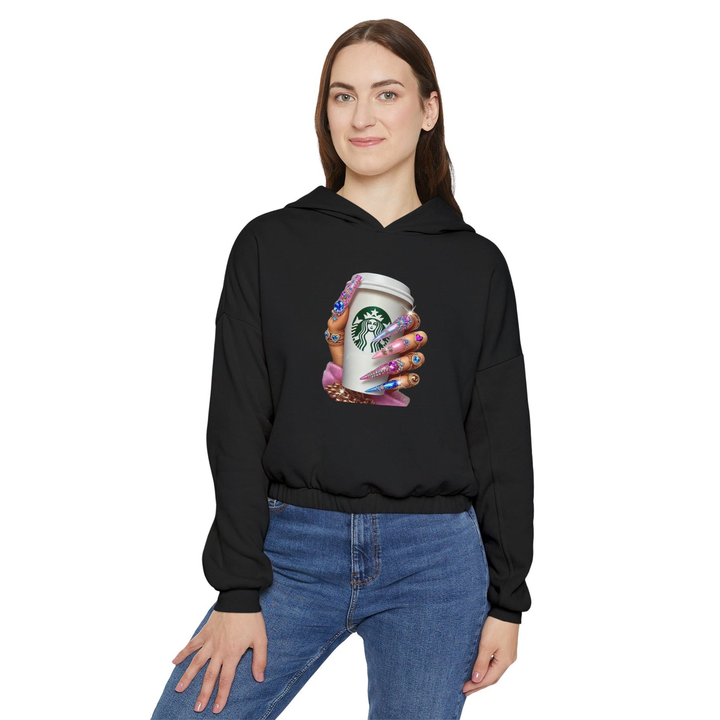 Stylish Women's Cinched Bottom Hoodie, Trendy Casual Wear, Perfect for Coffee Lovers, Unique Gift for Her, Fall Fashion Essential, [...]