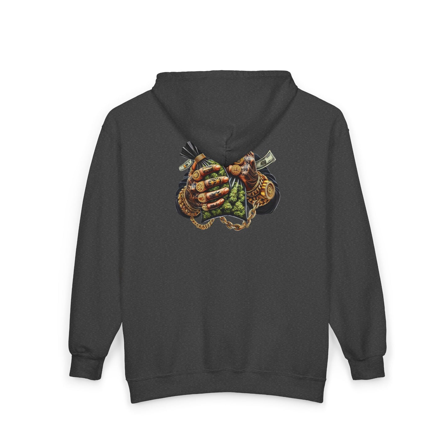 Zip Hoodie — Grizzled Hands Crushing Money Graphic Zip-Up