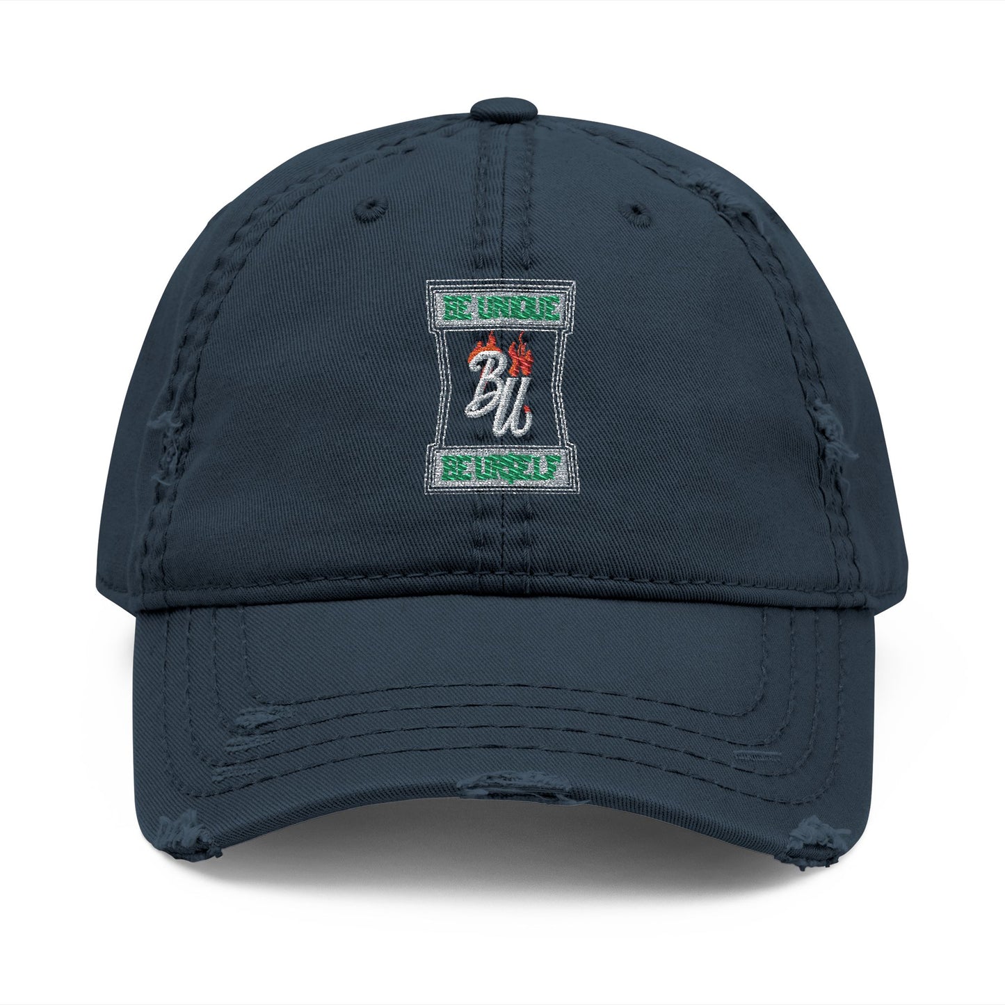 Distressed Embroidered Dad Hat — Vintage Beer Can Logo Cap