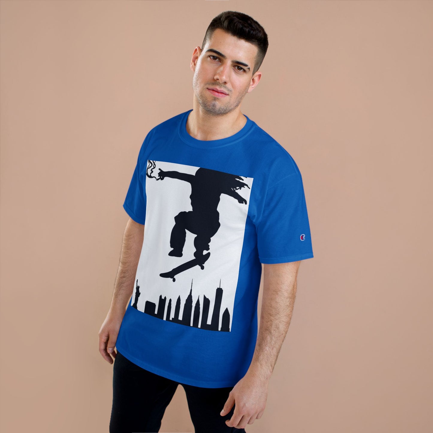 Skateboarder Silhouette T-Shirt — Urban NYC Skyline Skate Tee