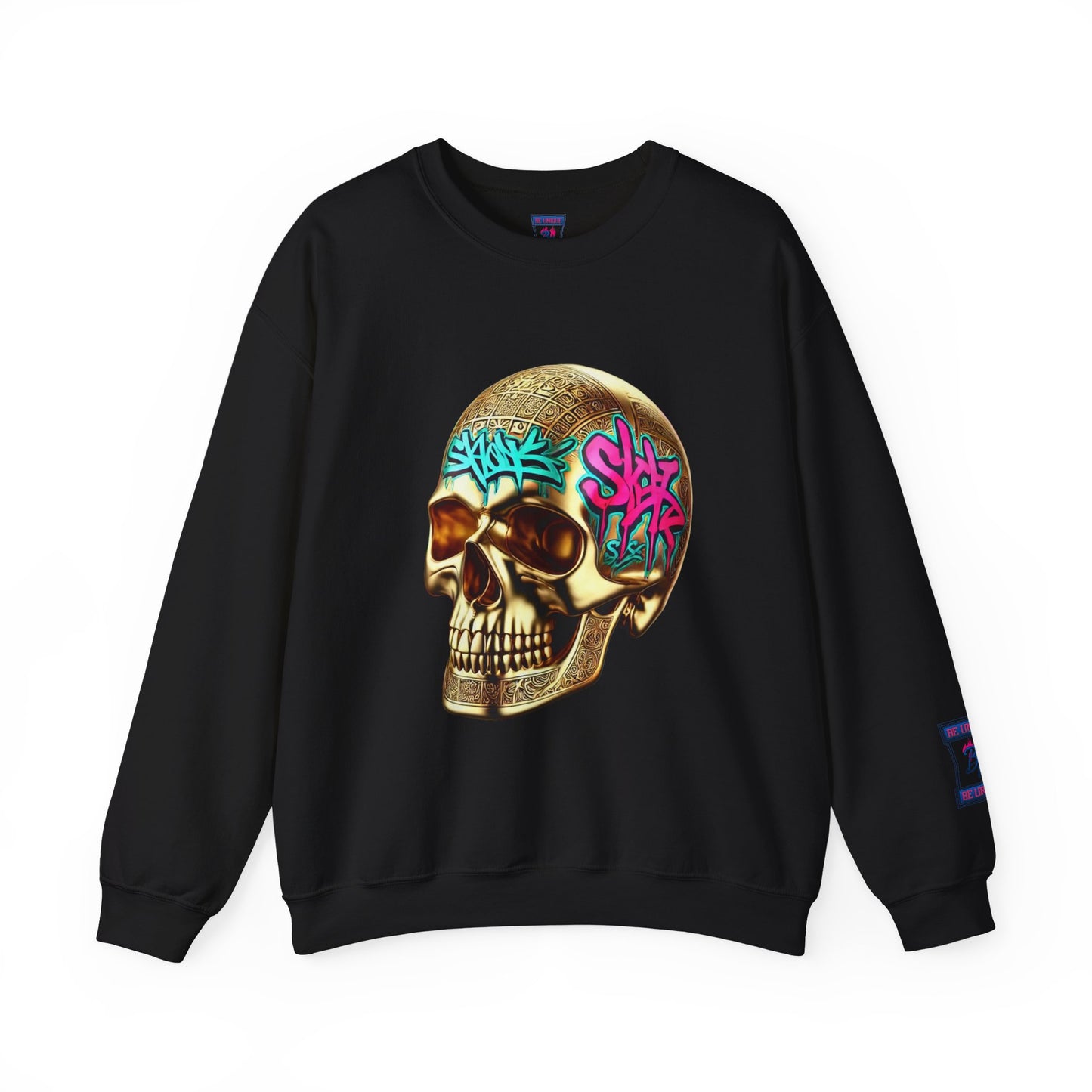 Skull Graffiti Crewneck Sweatshirt — "Be Unique Be Urself" Streetwear