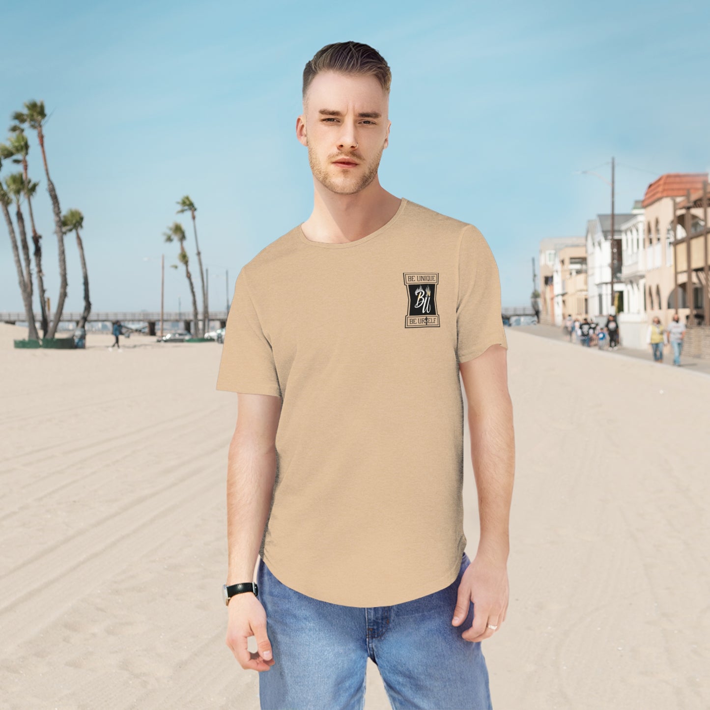 Stylish Men's Jersey Curved Hem Tee, Graphic Tee, Casual Wear, Hipster Fashion, Summer Shirt, Gift for Him