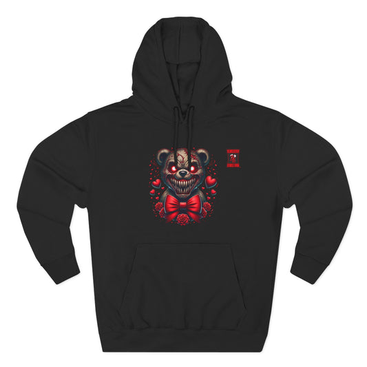 Horror Bear Graphic Hoodie — "Be Unique, Be Urself" Red & Black Fleece Hoodie