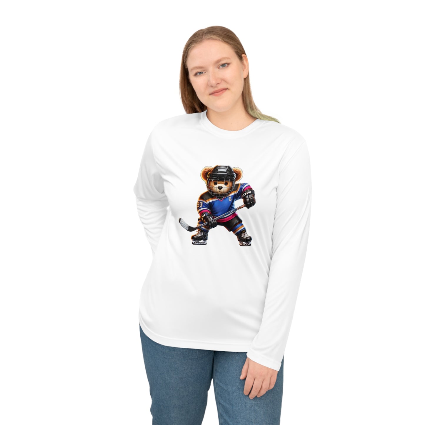 Performance Long Sleeve Shirt, Cute Hockey Bear Shirt, Unisex Sportswear, Gift for Hockey Fans, Halloween Apparel, Activewear