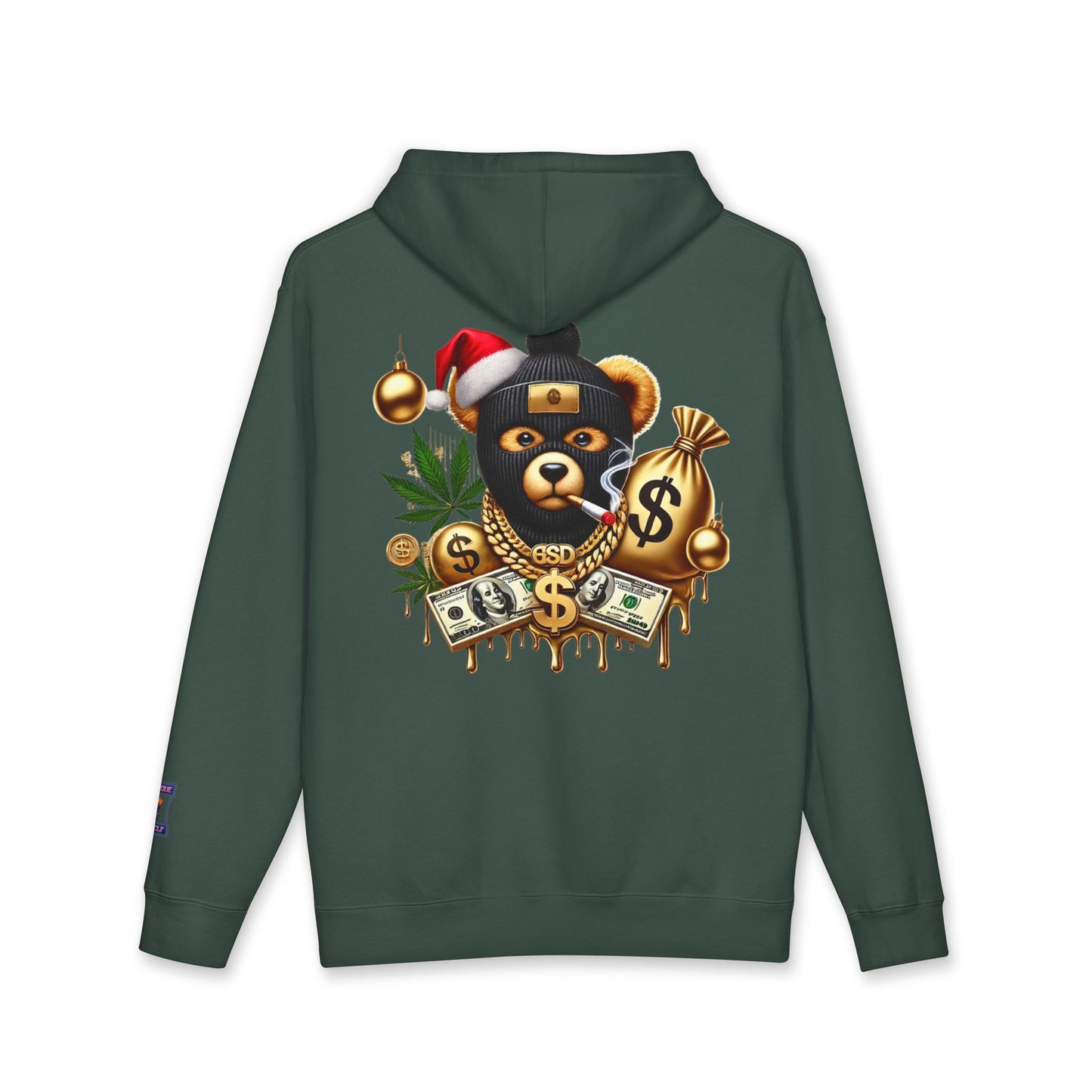 Festive Bear Hoodie: Unisex Heavyweight Sweatshirt with Holiday Vibe, Bear Design, Christmas Gift, Cozy Attire, Streetwear Style