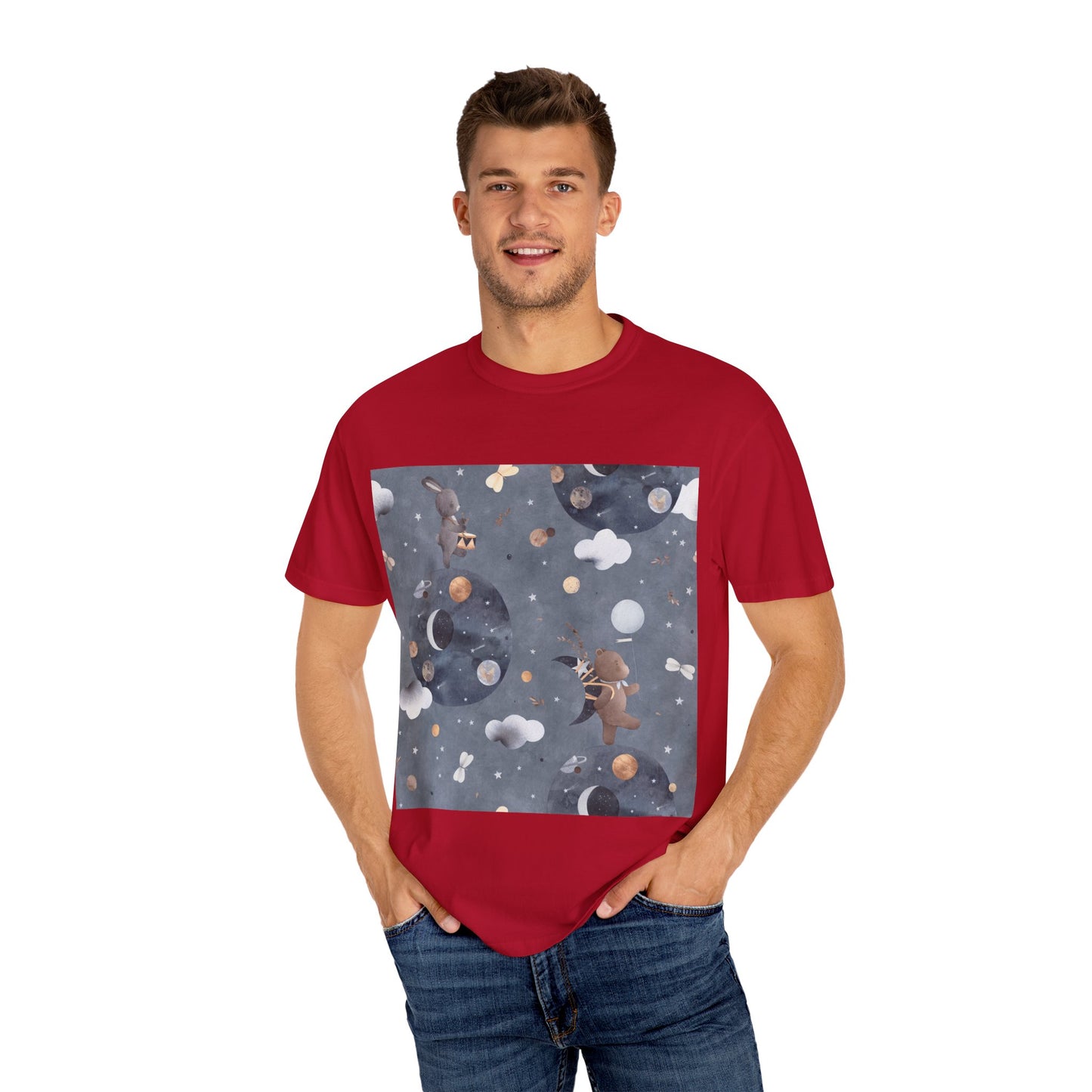 Whimsical Space-Themed T-Shirt, Unisex Graphic Tee, Comfortable Casual Wear, Unique Gift for Friends, Everyday Style, Be Unique Be Yourself
