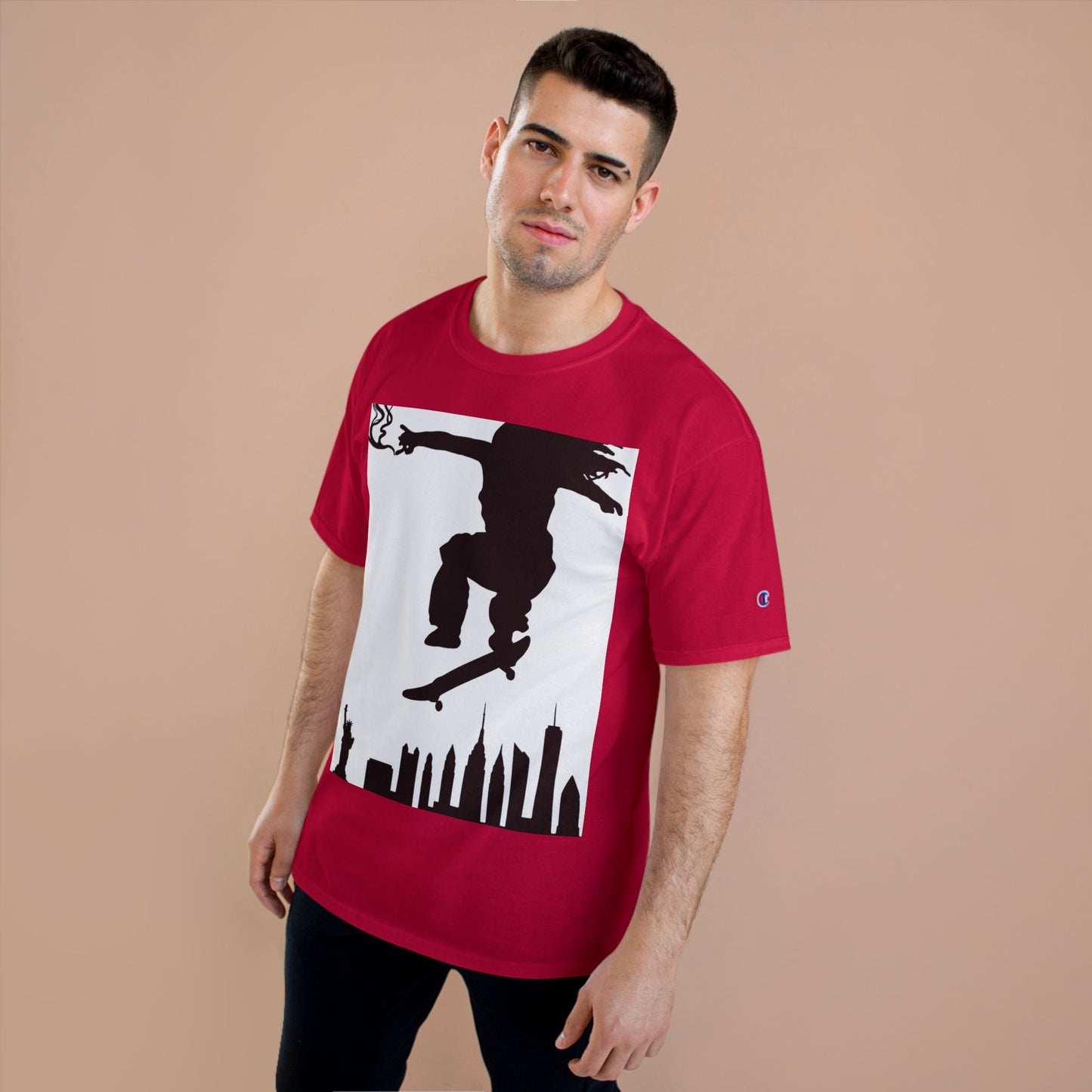 Skateboarder Silhouette T-Shirt — Urban NYC Skyline Skate Tee