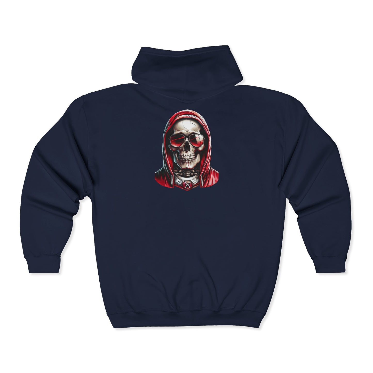 Skull Hooded Zip-Up Sweatshirt — Red Hood Grim Reaper Jacket