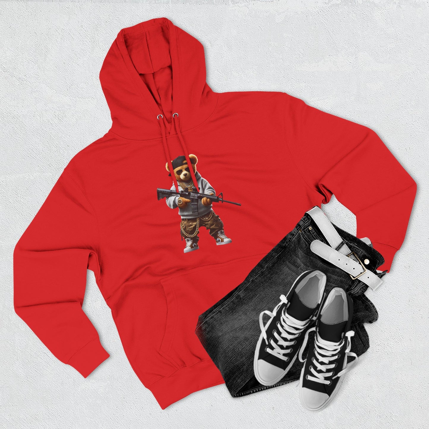 Be Unique Be Urself Hoodie — Cute Bear Soldier Graphic Fleece Pullover