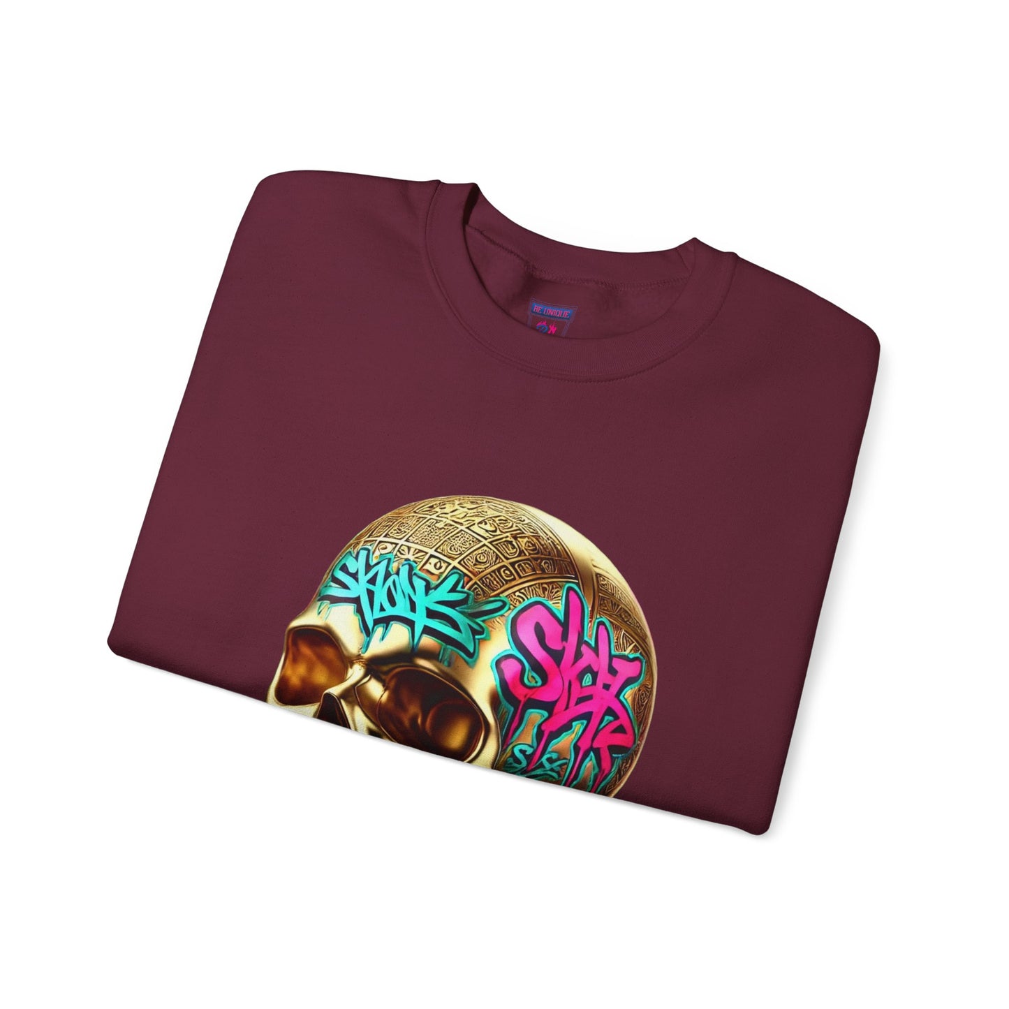 Skull Graffiti Crewneck Sweatshirt — "Be Unique Be Urself" Streetwear