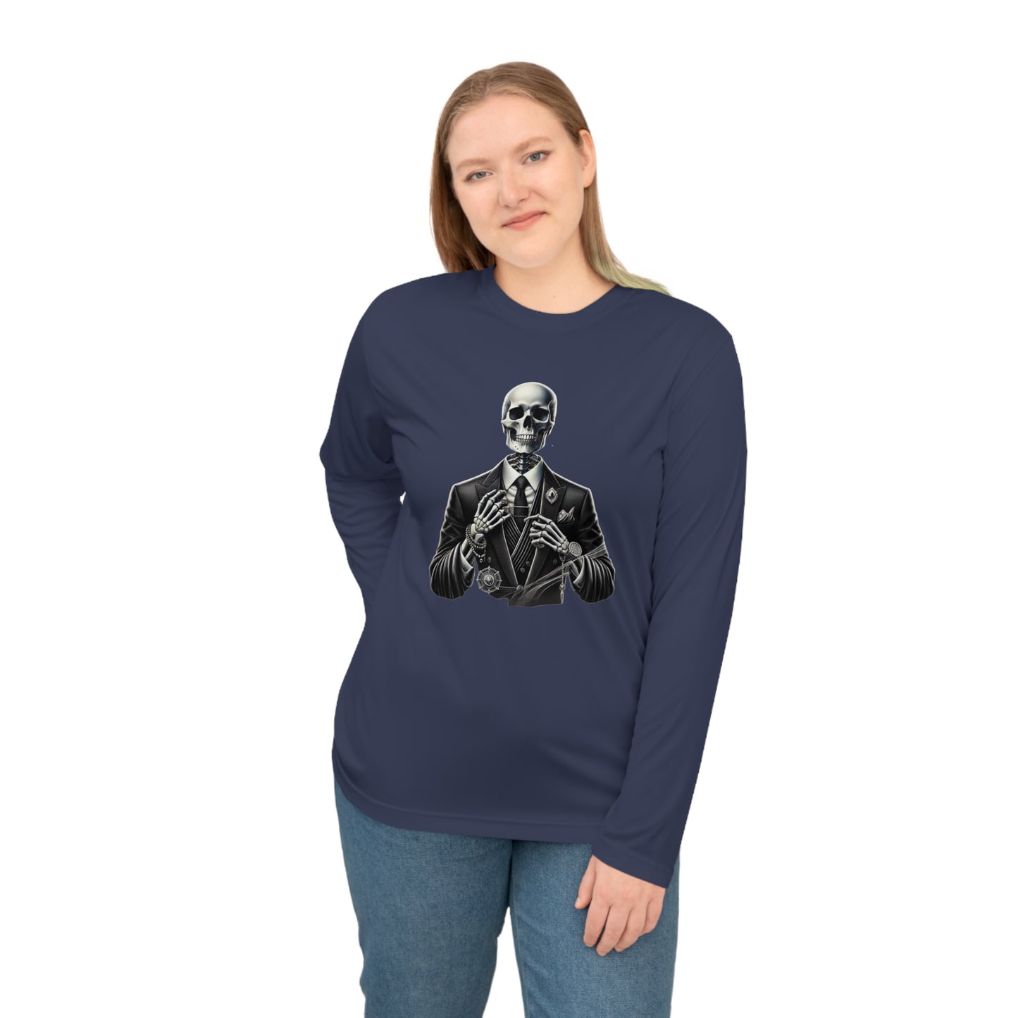 Stylish Skeleton Unisex Performance Long Sleeve Shirt - Gothic, Casual Wear, Halloween Shirt, Fitness Apparel, Graphic Tee