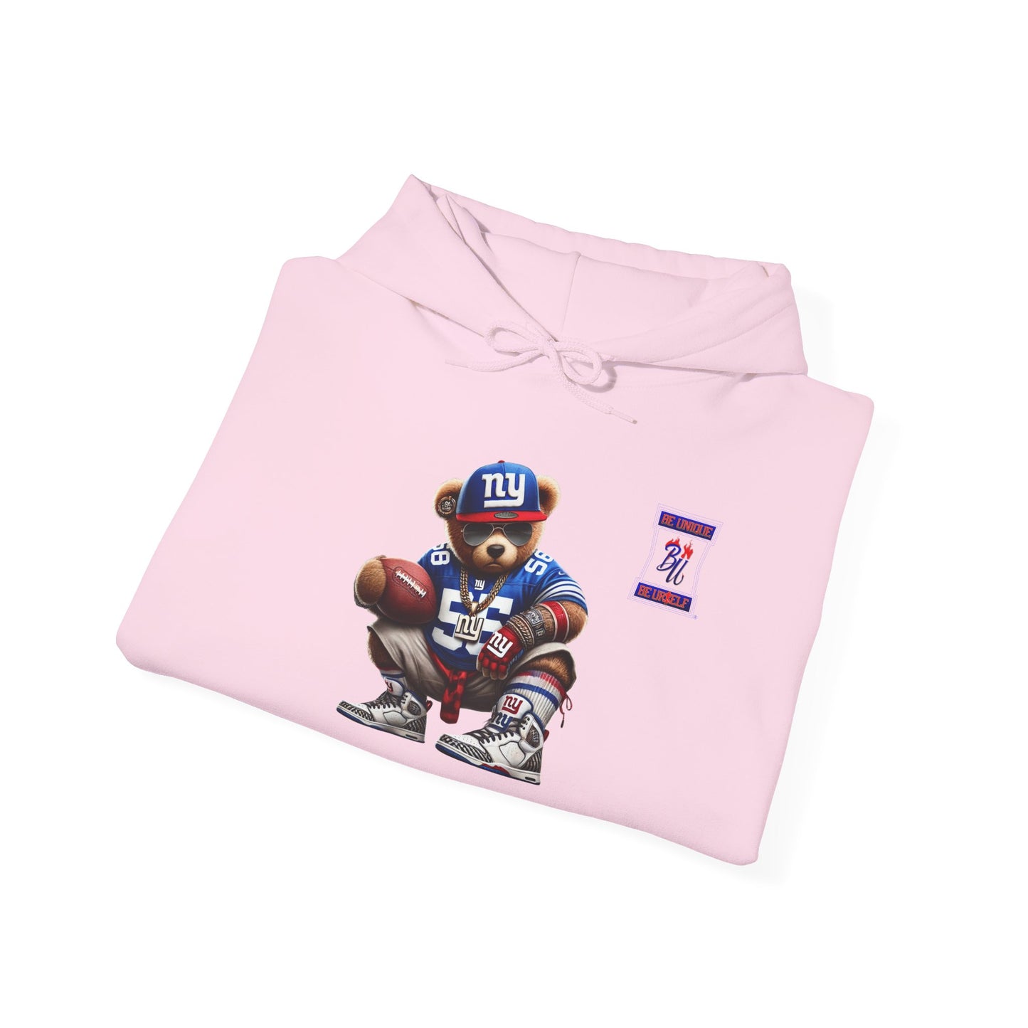 Football Bear Hoodie — Retro NYG Football Player Graphic Sweatshirt