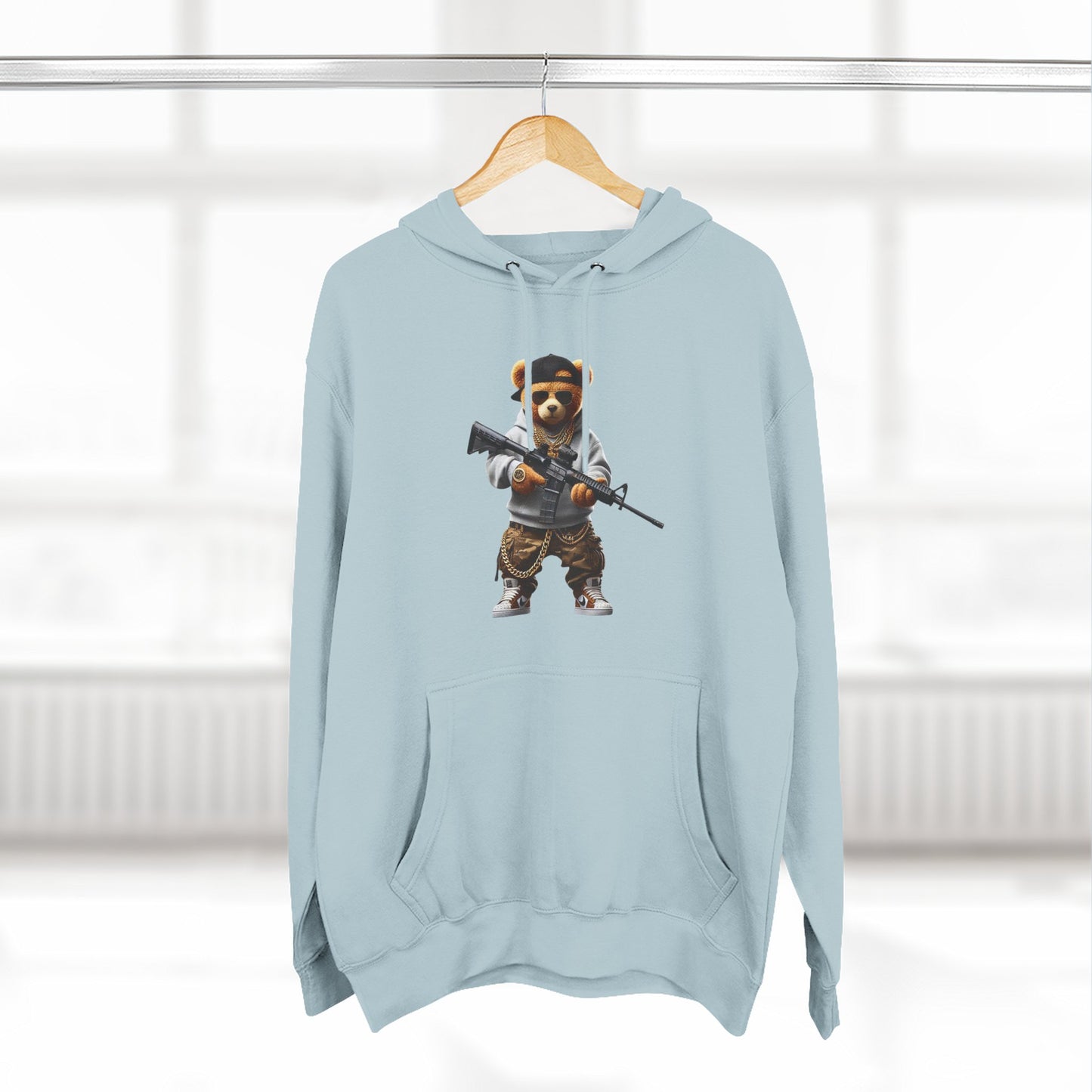 Be Unique Be Urself Hoodie — Cute Bear Soldier Graphic Fleece Pullover