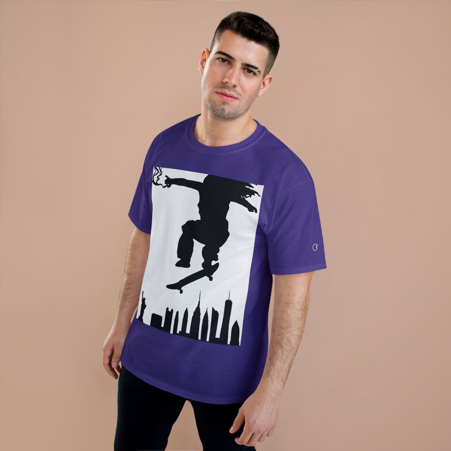 Skateboarder Silhouette T-Shirt — Urban NYC Skyline Skate Tee