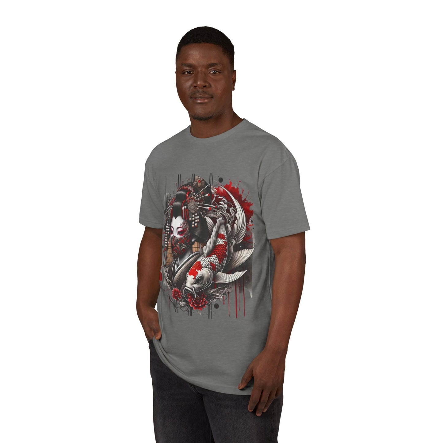 Sueded Graphic Tee, Japanese Art T-Shirt, Koi Fish Design Shirt, Unisex Casual Wear, Unique Gift for Art Lovers