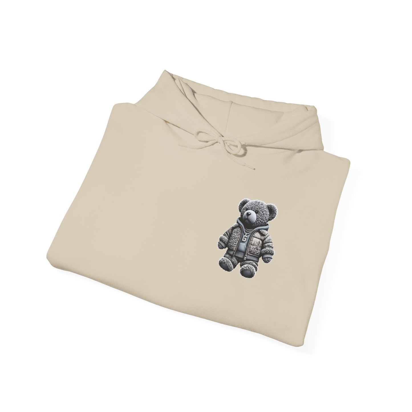 Teddy Bear Graphic Hoodie — Cozy Streetwear Pullover with Patch Detail