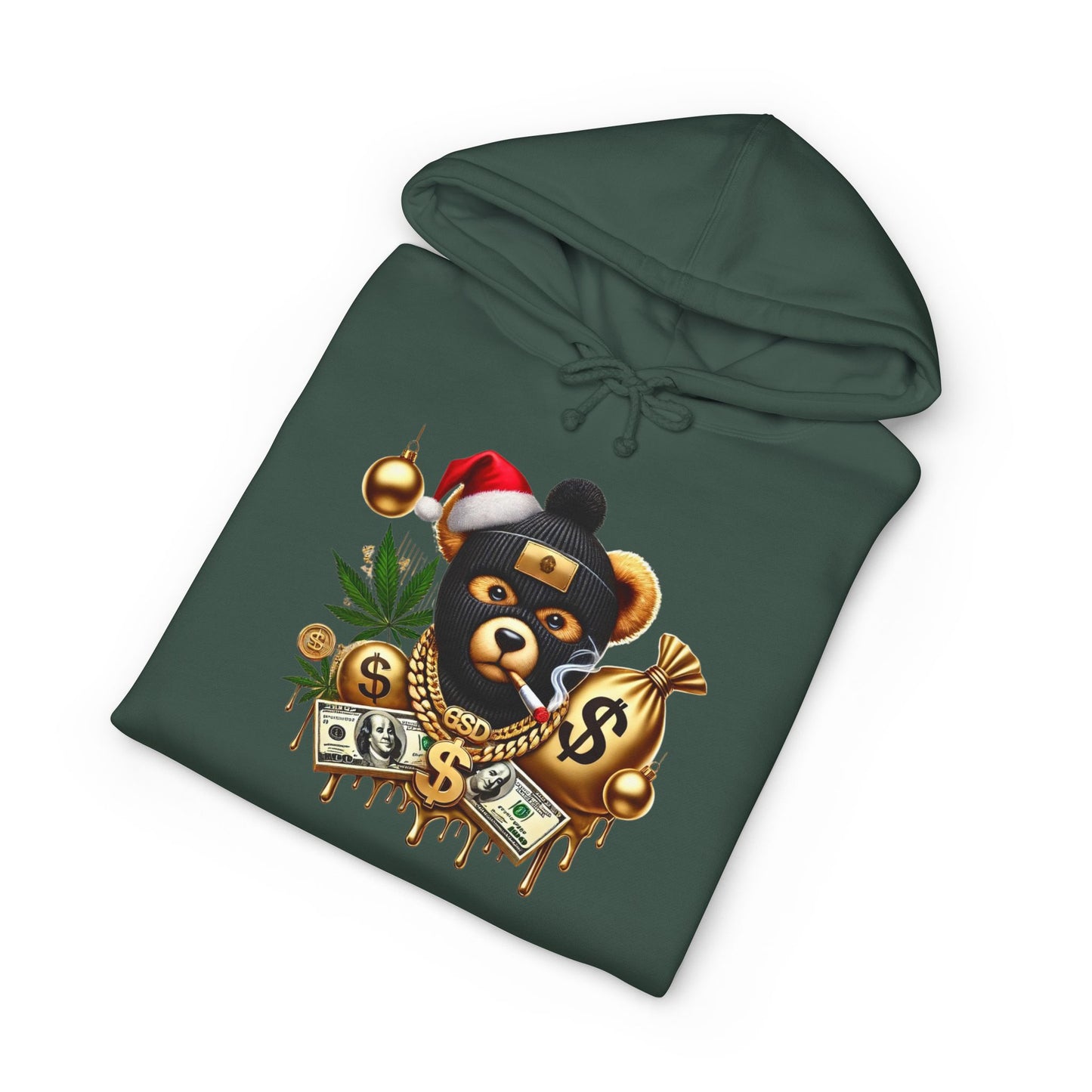 Festive Bear Hoodie: Unisex Heavyweight Sweatshirt with Holiday Vibe, Bear Design, Christmas Gift, Cozy Attire, Streetwear Style