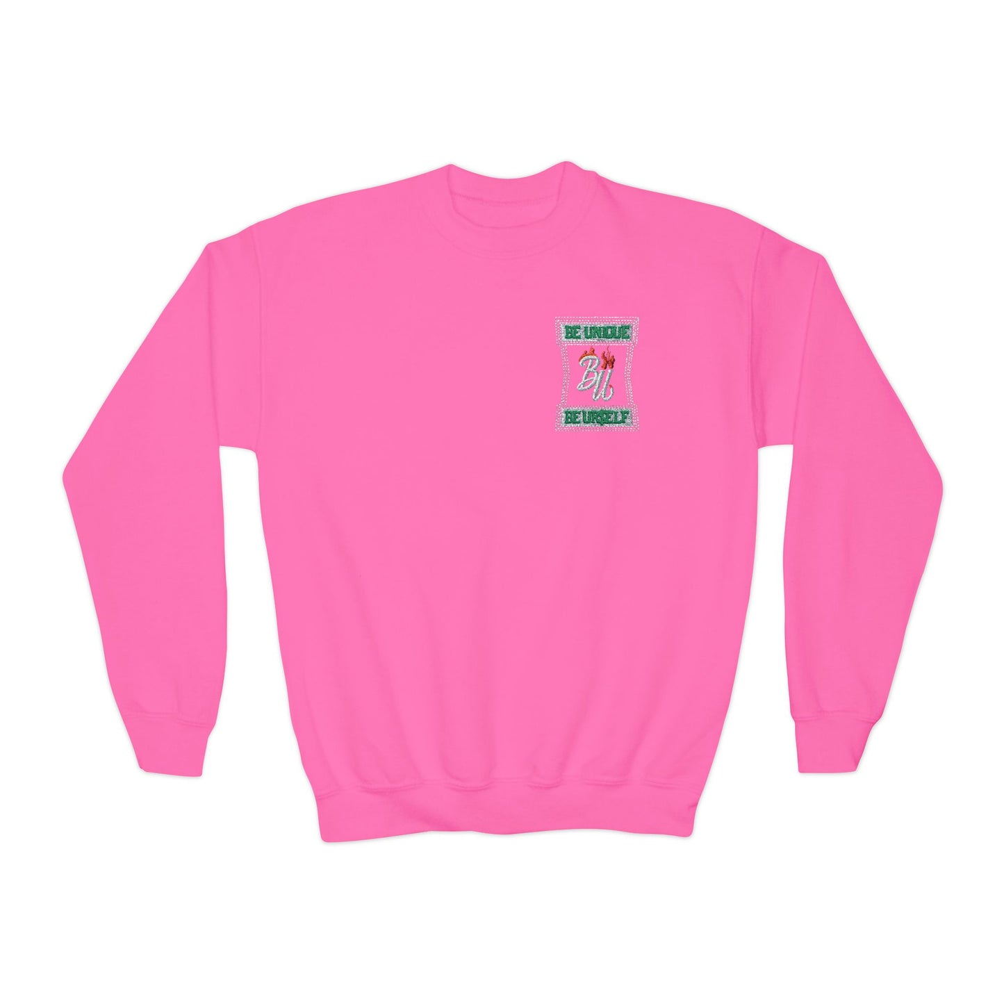 Youth Crewneck Sweatshirt — Holiday Floral Pocket Print