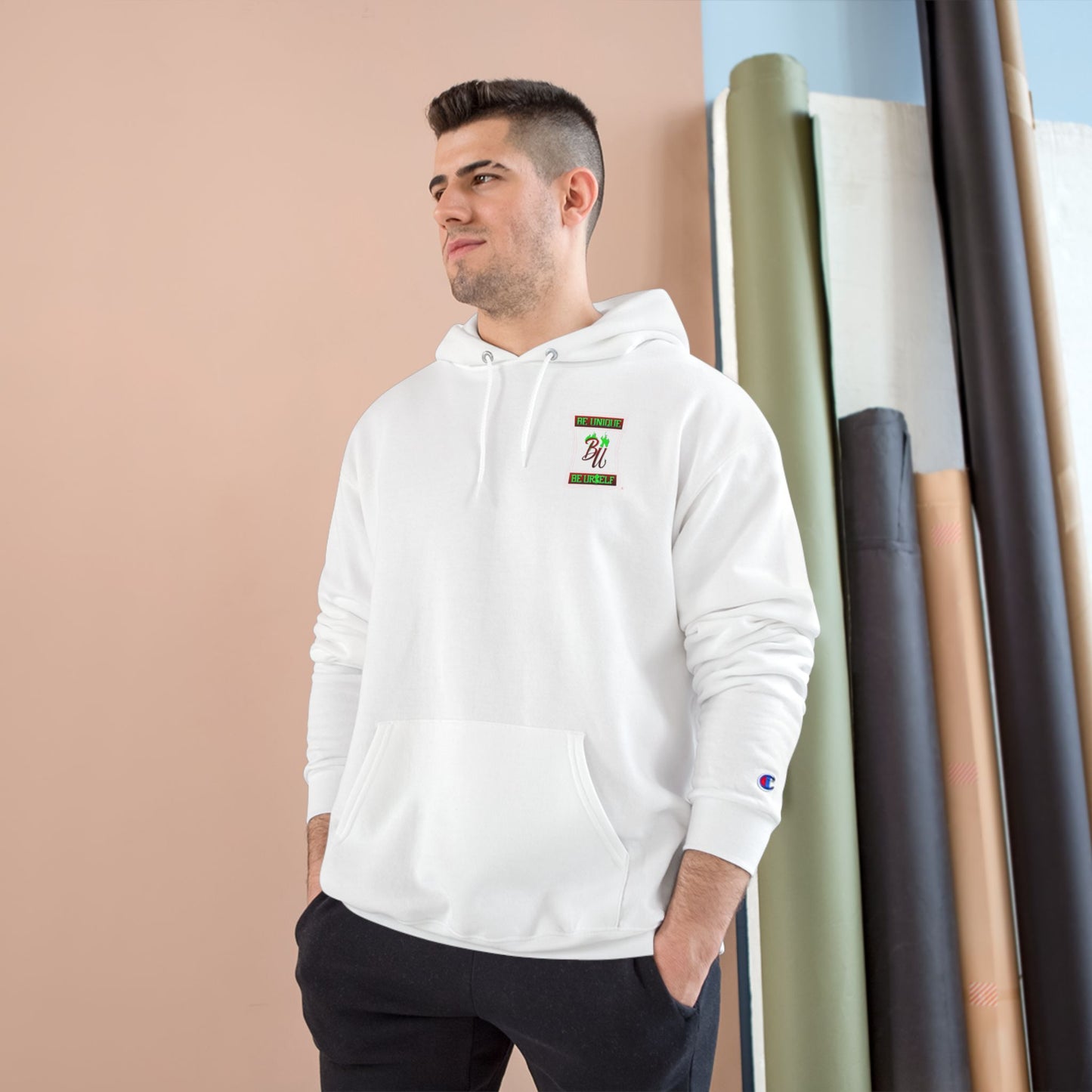 Champion Hoodie — "Be Unique, Be Urself" Graphic Pullover