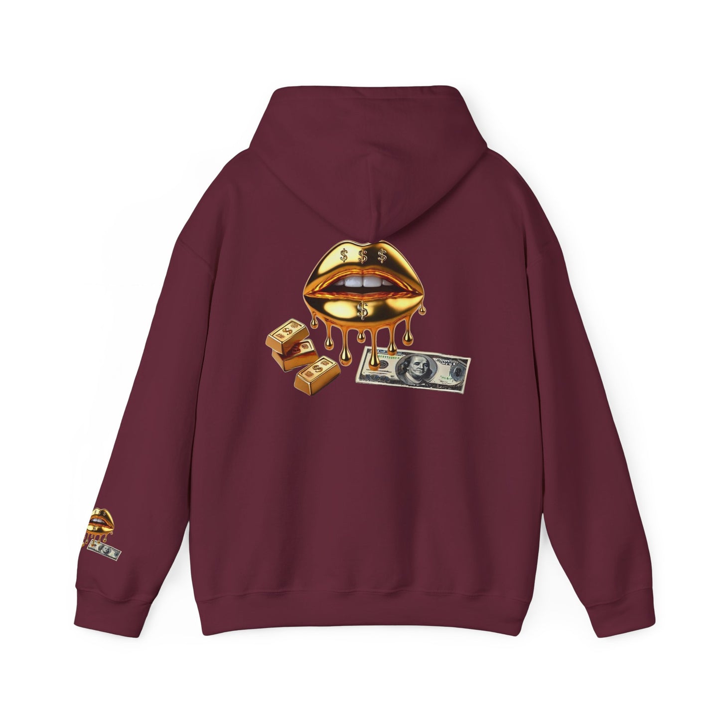Hoodie — Golden Drip Lips & Money Graphic Pullover
