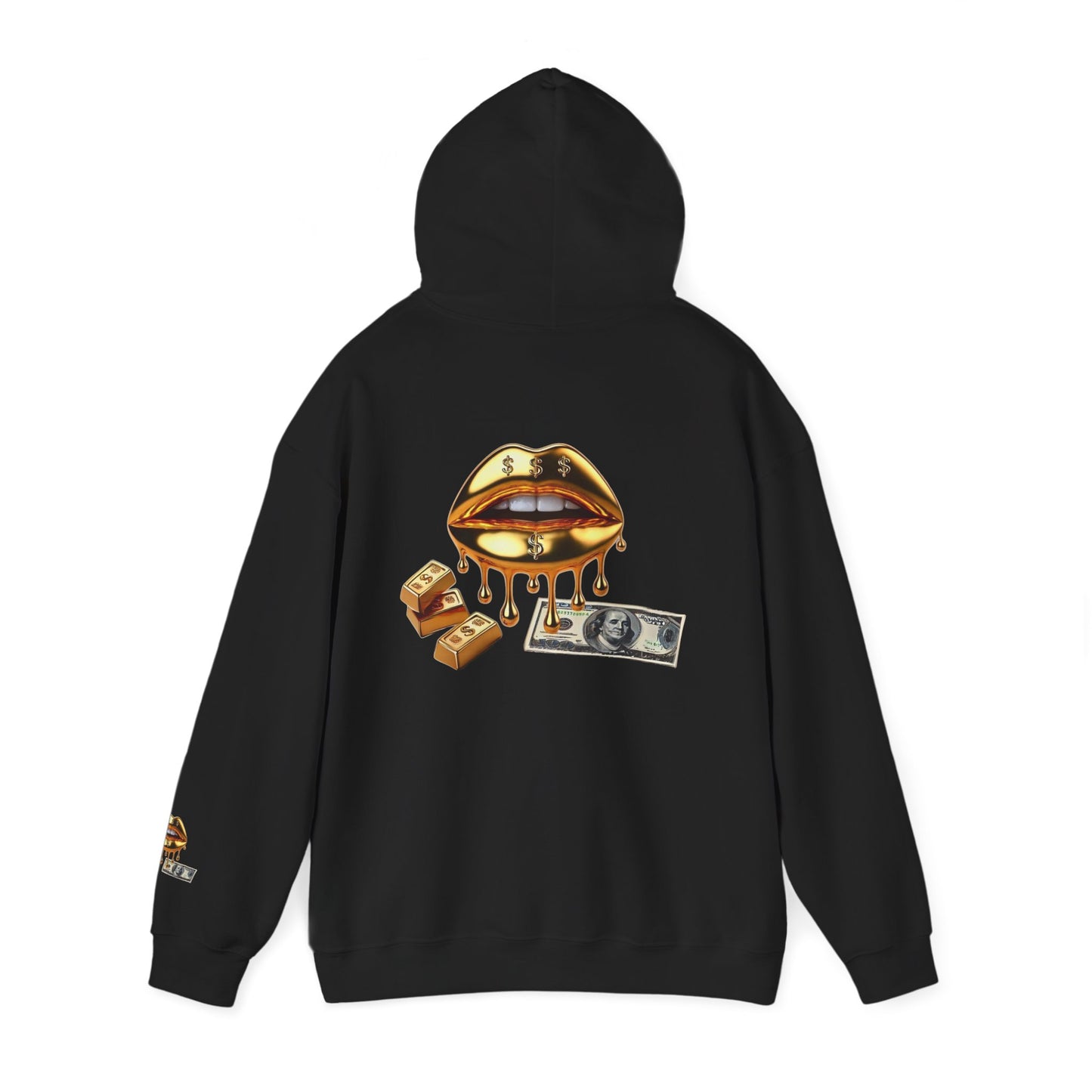 Hoodie — Golden Drip Lips & Money Graphic Pullover