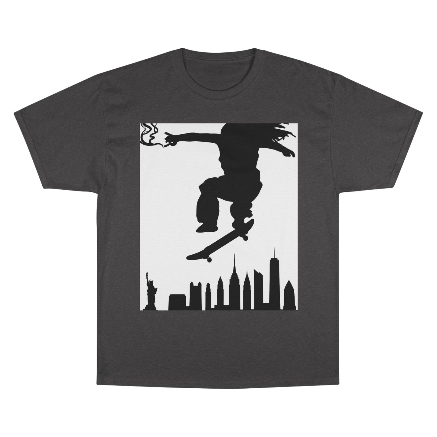 Skateboarder Silhouette T-Shirt — Urban NYC Skyline Skate Tee