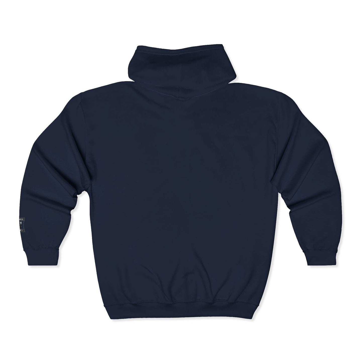 Black Full-Zip Hoodie with Minimalist Motorcycle Club Patch Design