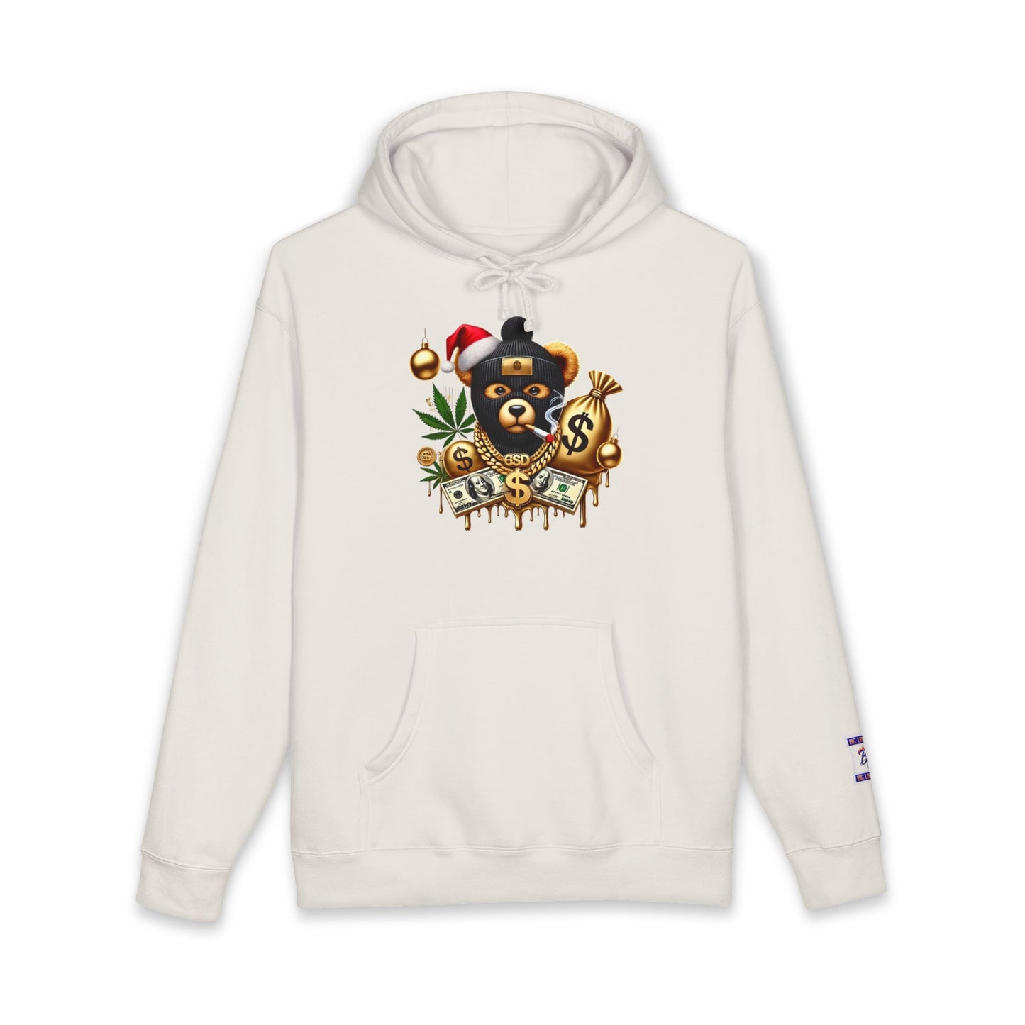 Festive Bear Hoodie: Unisex Heavyweight Sweatshirt with Holiday Vibe, Bear Design, Christmas Gift, Cozy Attire, Streetwear Style