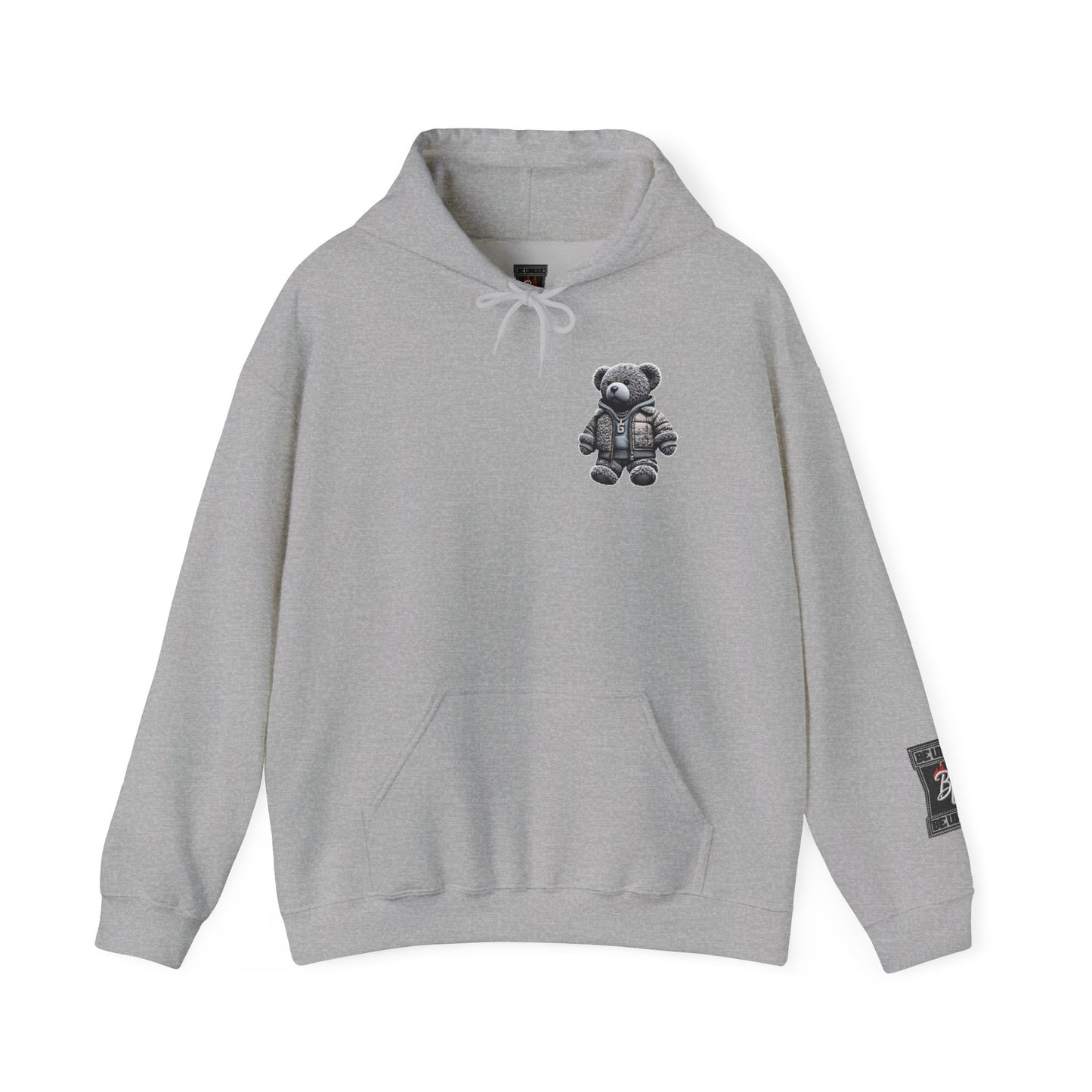 Teddy Bear Graphic Hoodie — Cozy Streetwear Pullover with Patch Detail