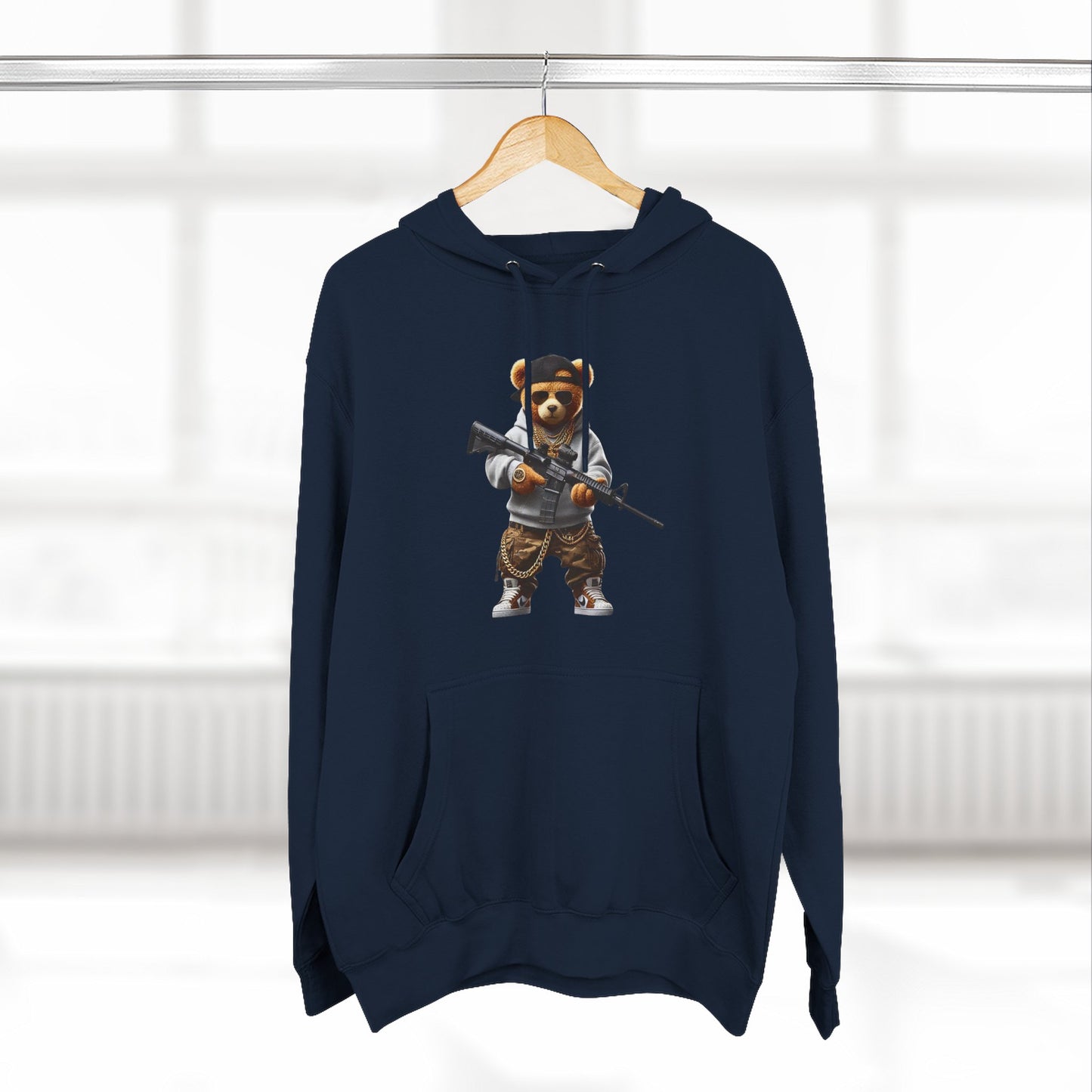 Be Unique Be Urself Hoodie — Cute Bear Soldier Graphic Fleece Pullover