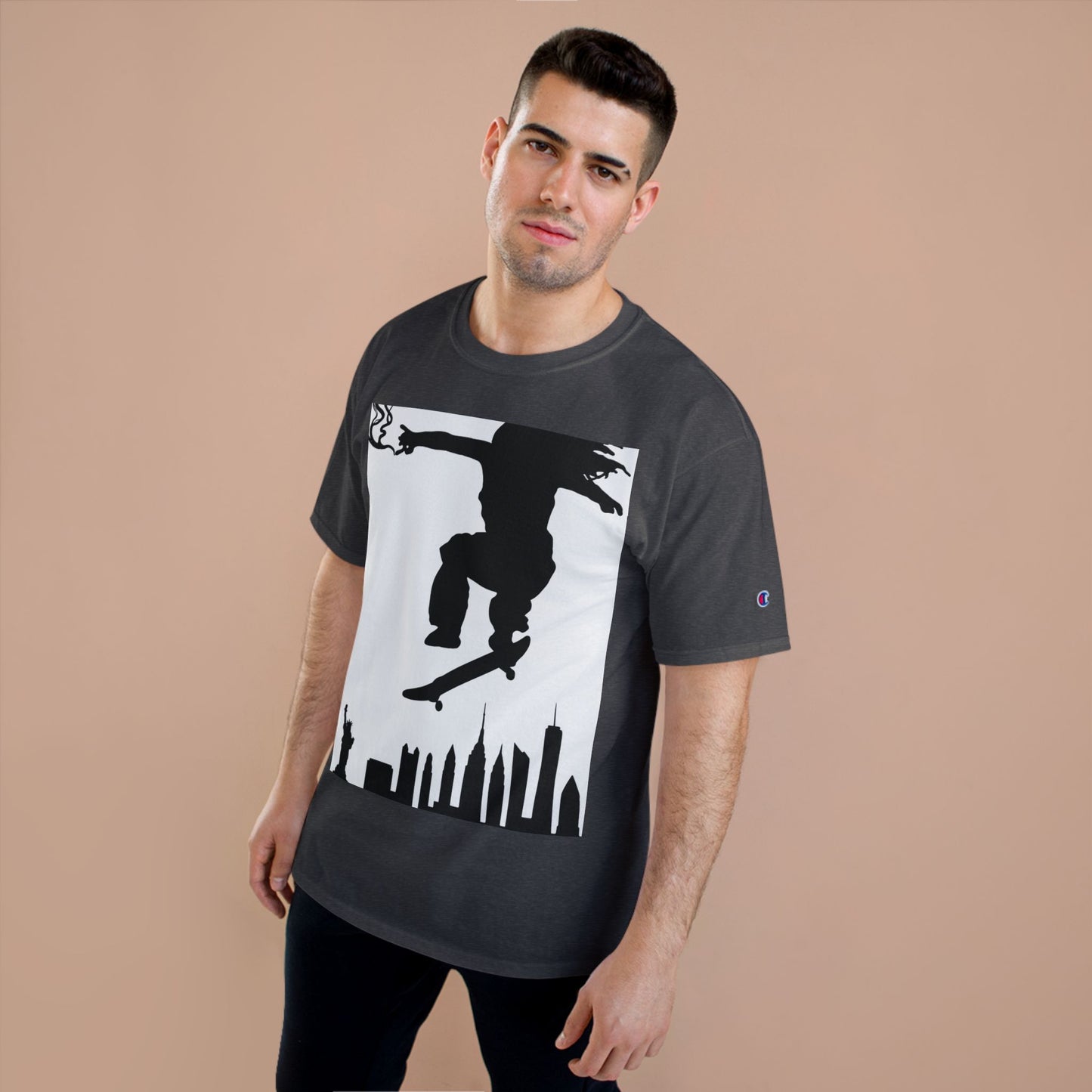 Skateboarder Silhouette T-Shirt — Urban NYC Skyline Skate Tee