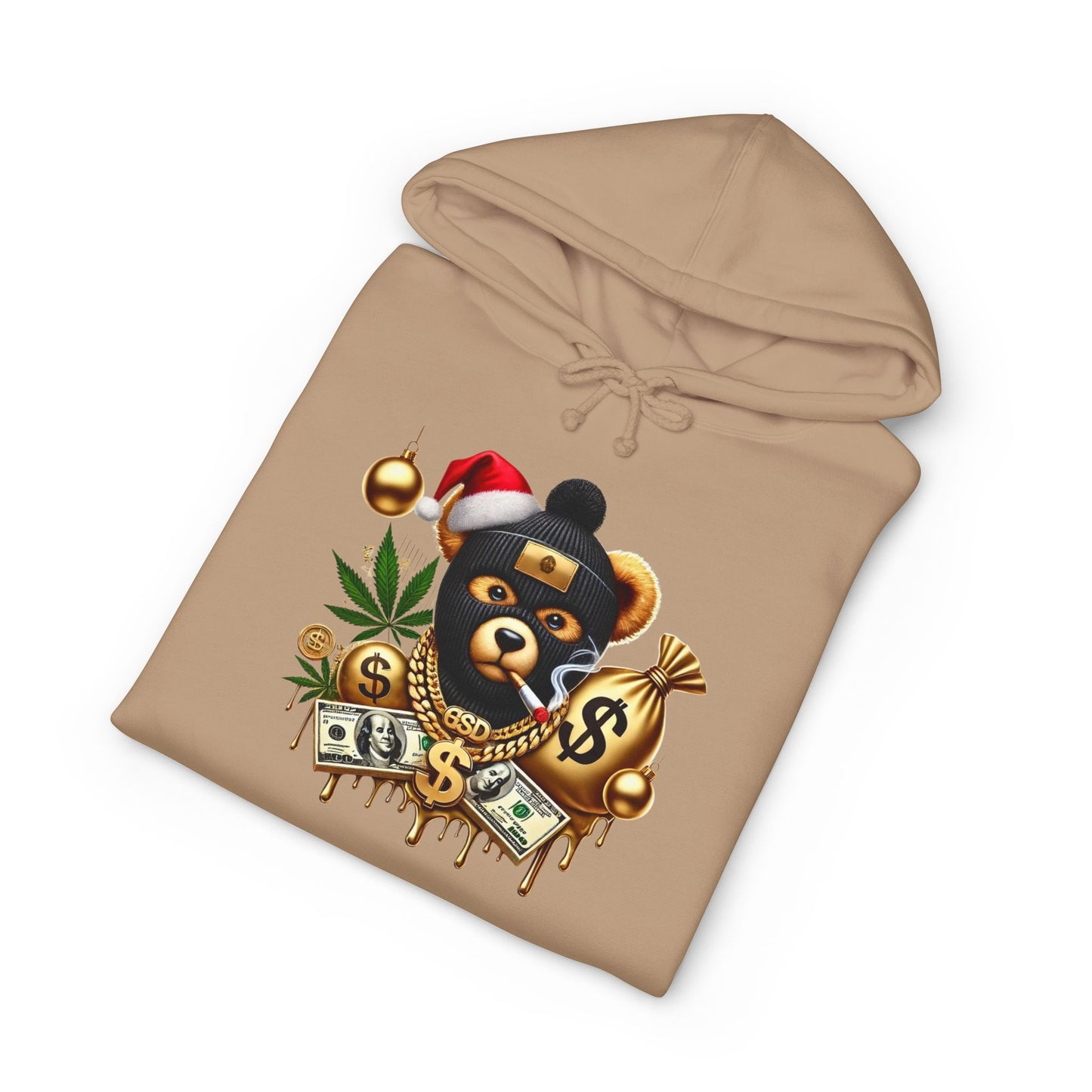 Festive Bear Hoodie: Unisex Heavyweight Sweatshirt with Holiday Vibe, Bear Design, Christmas Gift, Cozy Attire, Streetwear Style