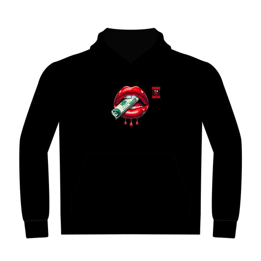 Hoodie — Graphic Red Lips with Money & “Be Unique Be Urself” Back Print