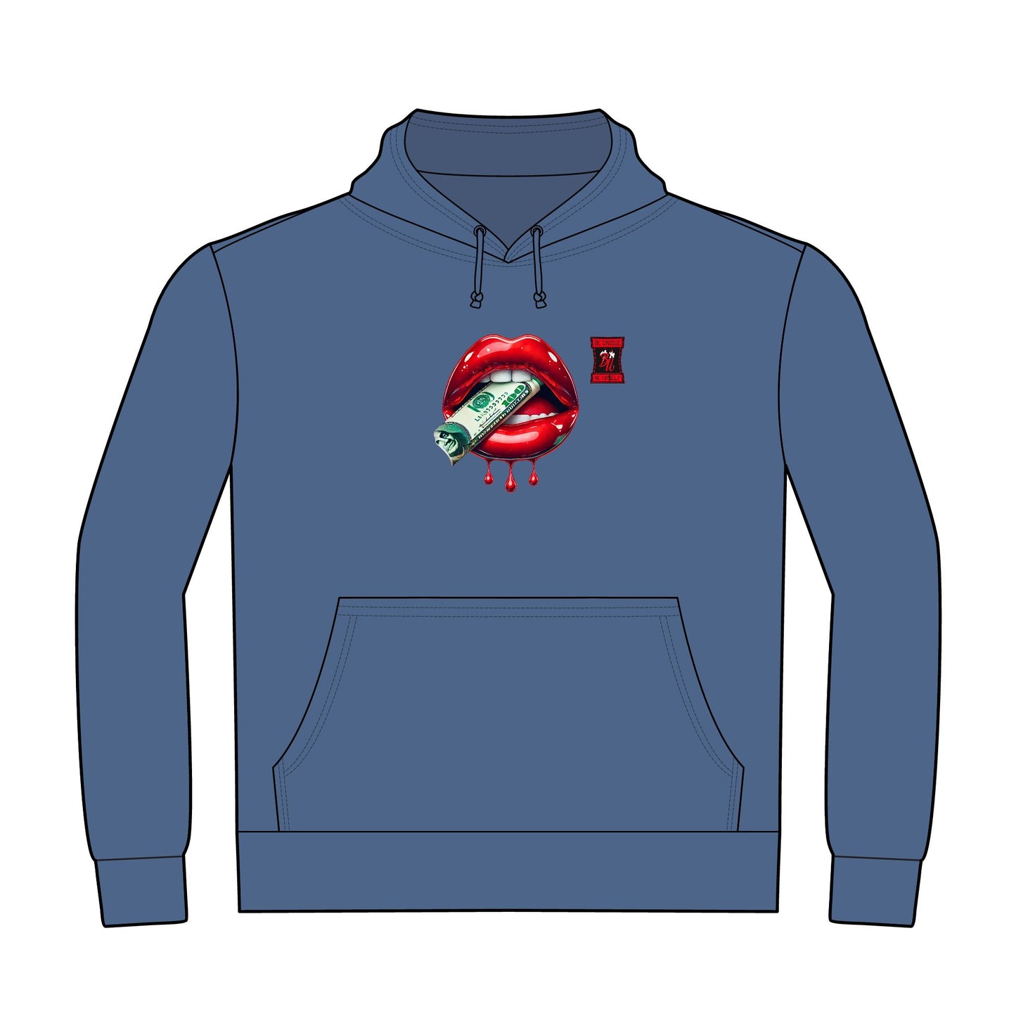 Hoodie — Graphic Red Lips with Money & “Be Unique Be Urself” Back Print