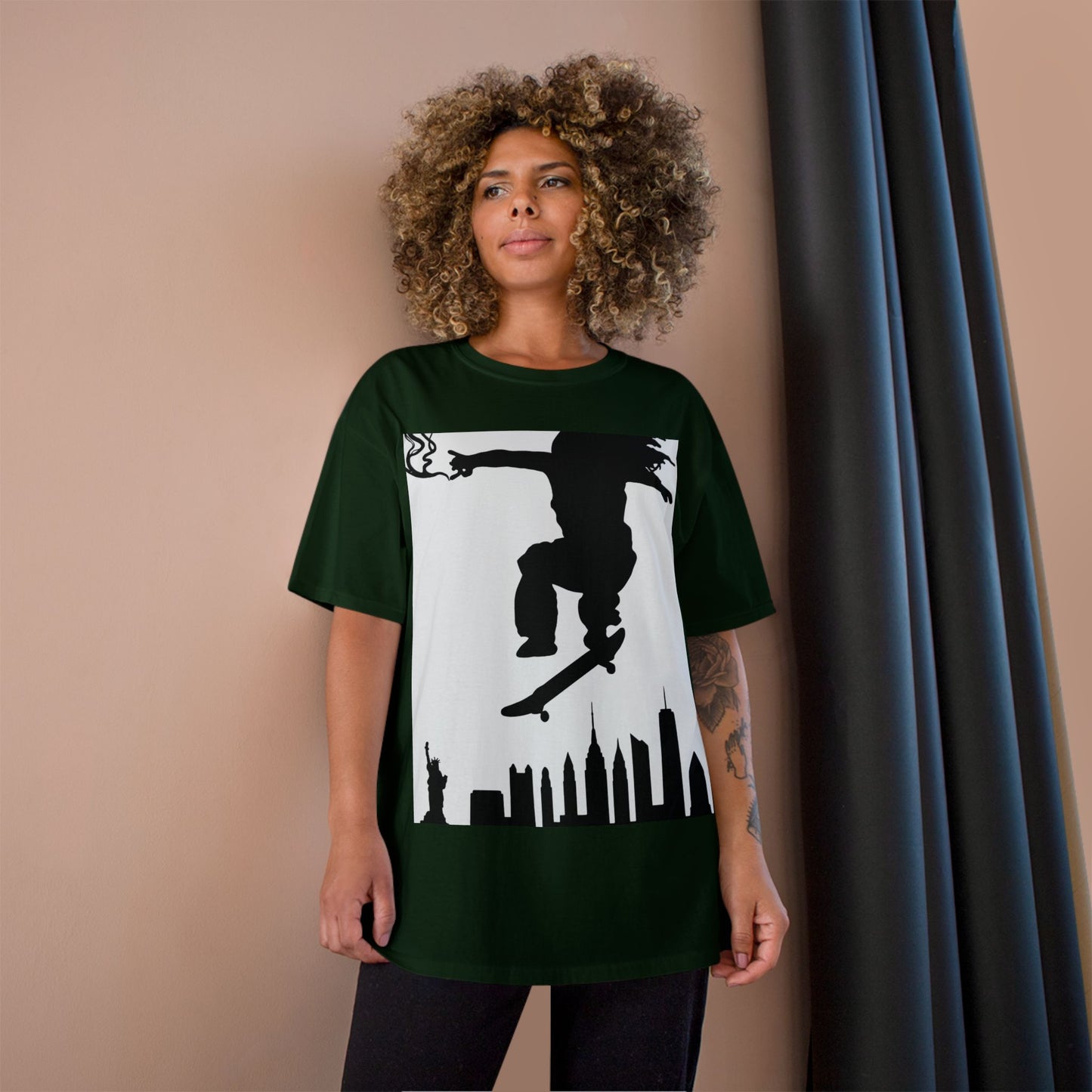 Skateboarder Silhouette T-Shirt — Urban NYC Skyline Skate Tee
