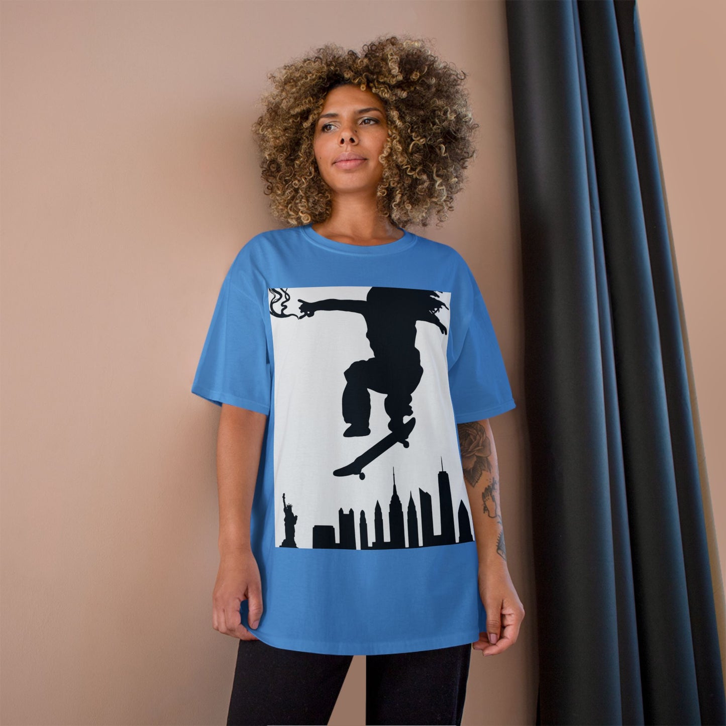 Skateboarder Silhouette T-Shirt — Urban NYC Skyline Skate Tee