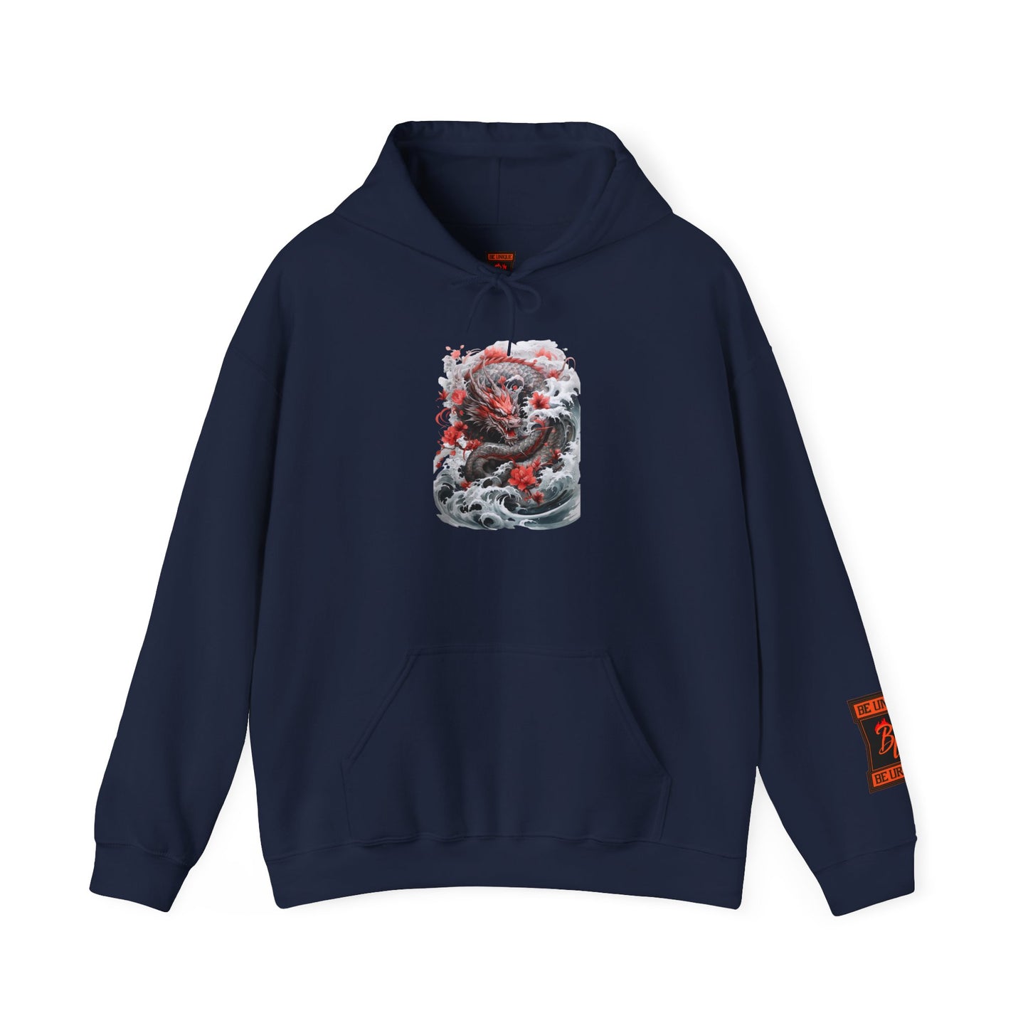 Dragon Wave Hoodie — Japanese Ink Koi Dragon Graphic Hooded Sweatshirt
