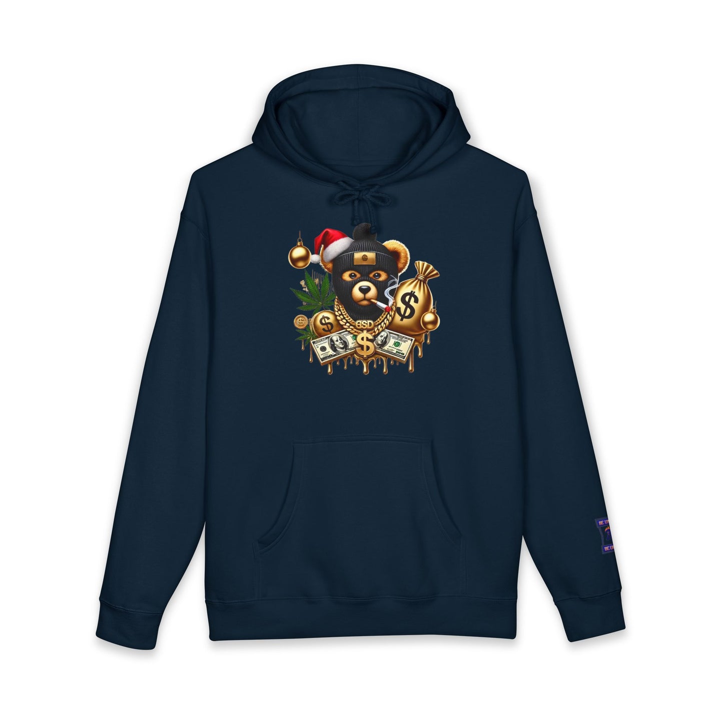 Festive Bear Hoodie: Unisex Heavyweight Sweatshirt with Holiday Vibe, Bear Design, Christmas Gift, Cozy Attire, Streetwear Style