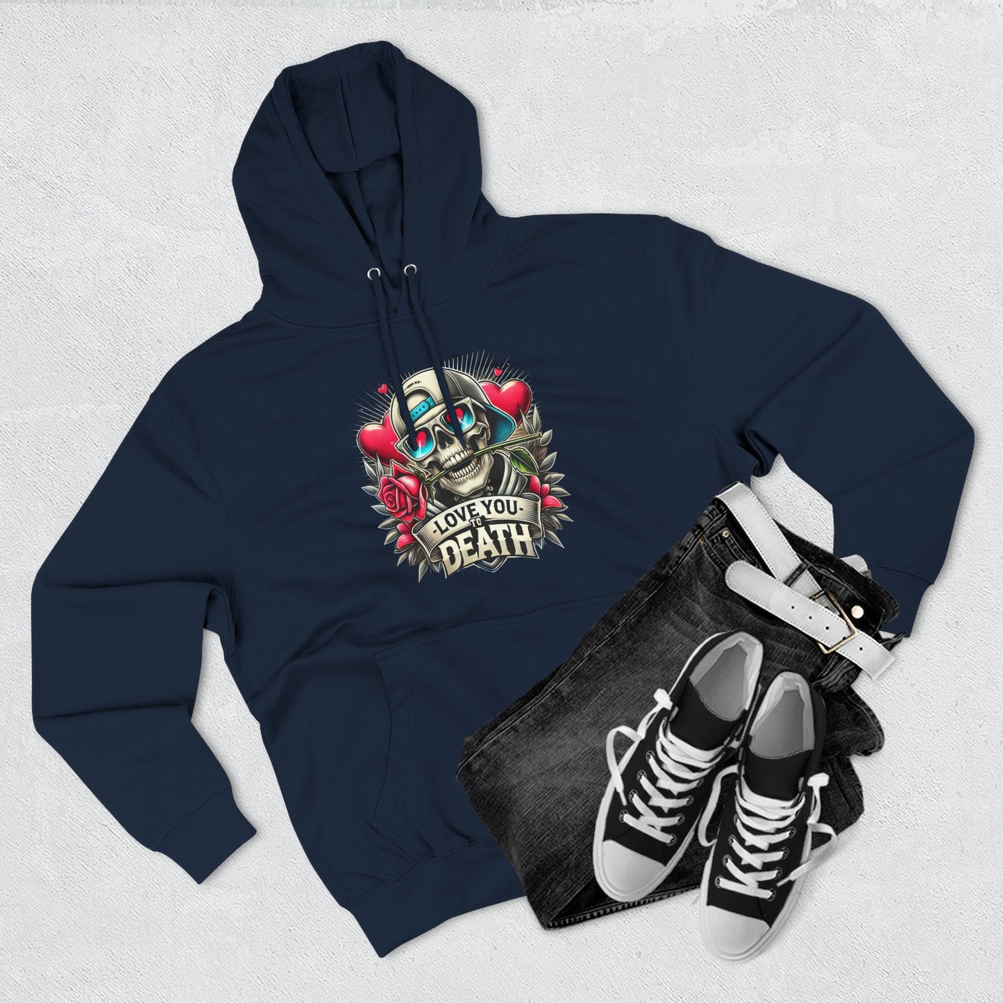 Gothic Love Death Hoodie - Three-Panel Fleece Sweatshirt