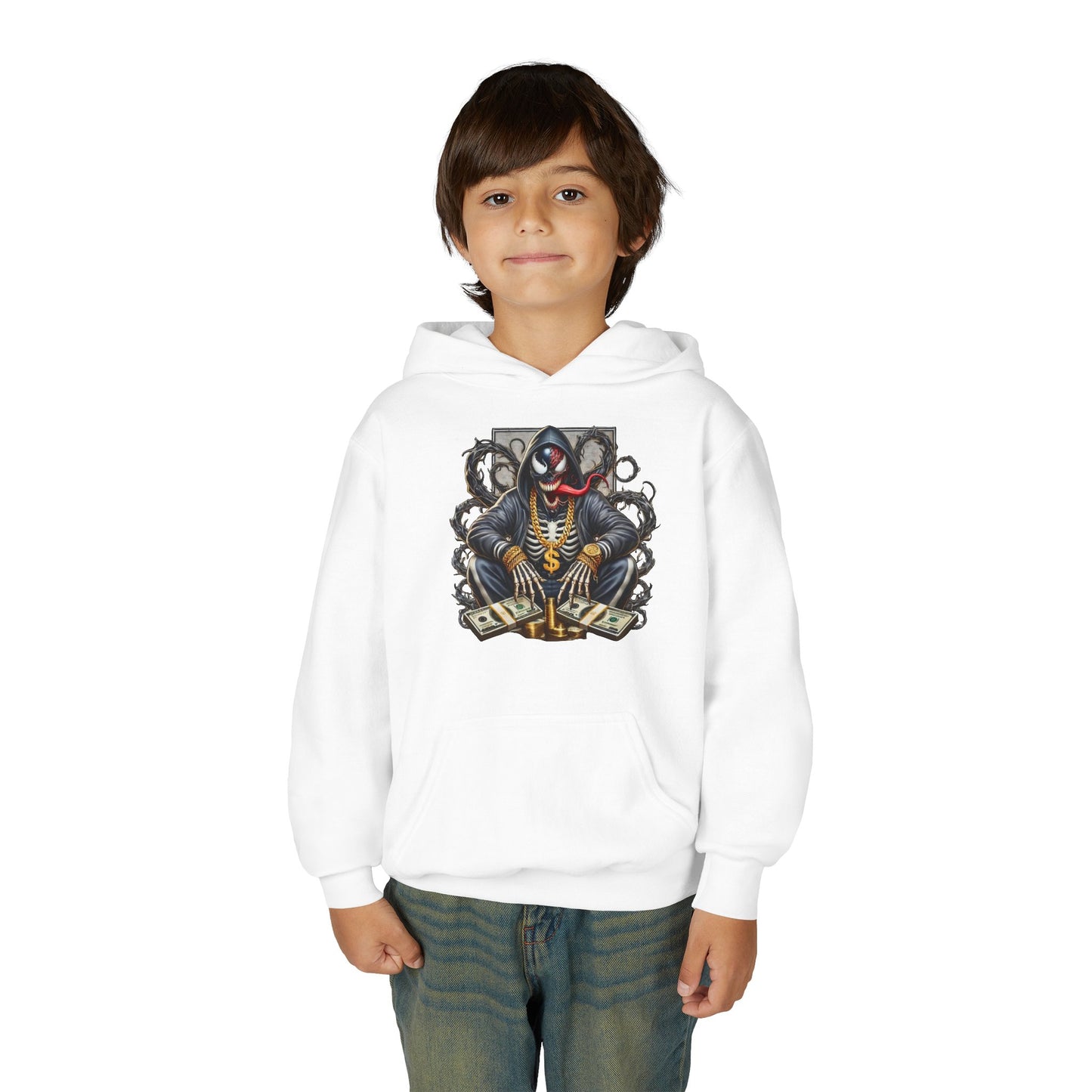 Youth Hoodie — Be Unique Be Urself Graphic Hoodie with Octopus Skull Design