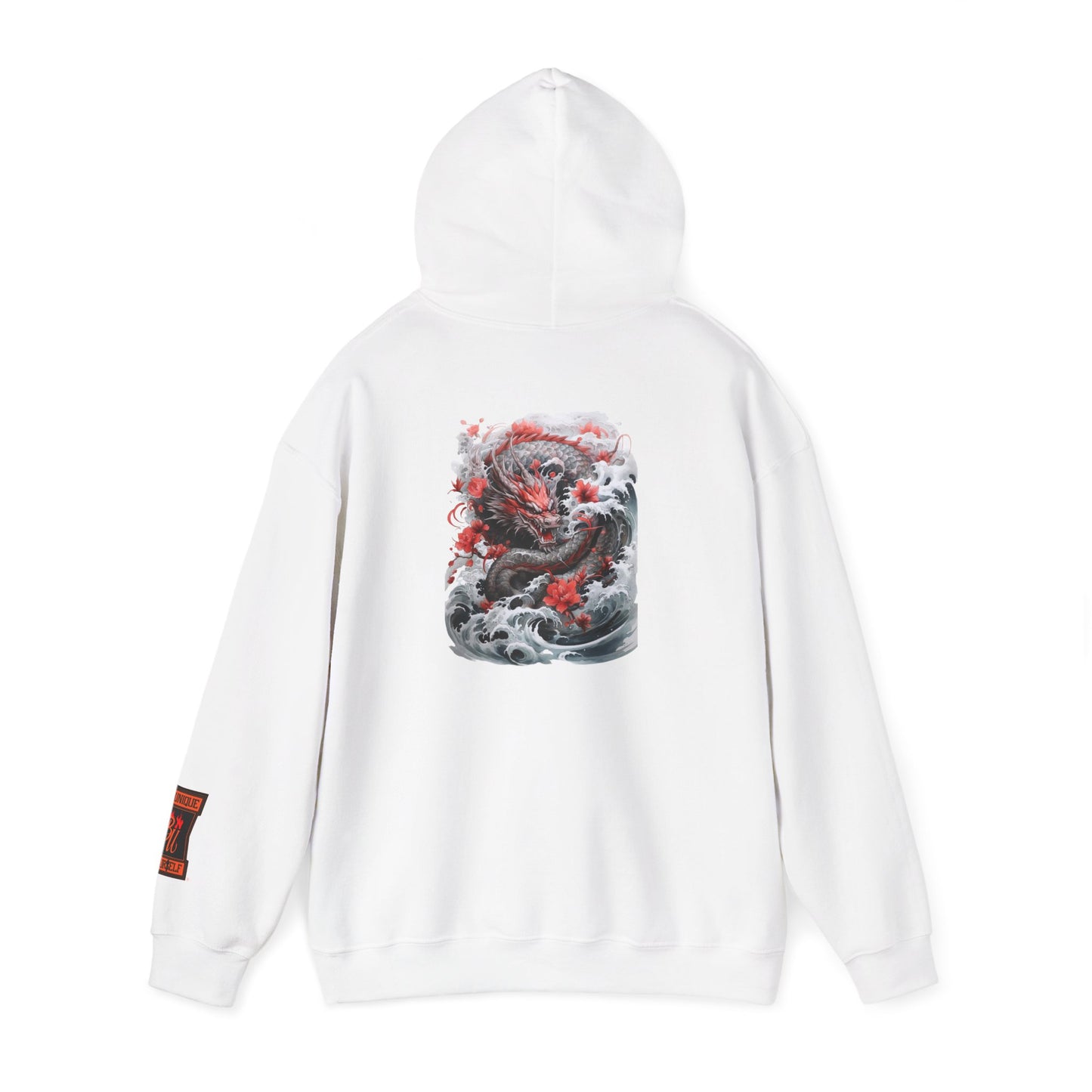 Dragon Wave Hoodie — Japanese Ink Koi Dragon Graphic Hooded Sweatshirt