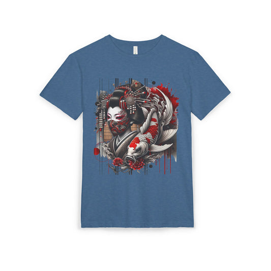 Sueded Graphic Tee, Japanese Art T-Shirt, Koi Fish Design Shirt, Unisex Casual Wear, Unique Gift for Art Lovers