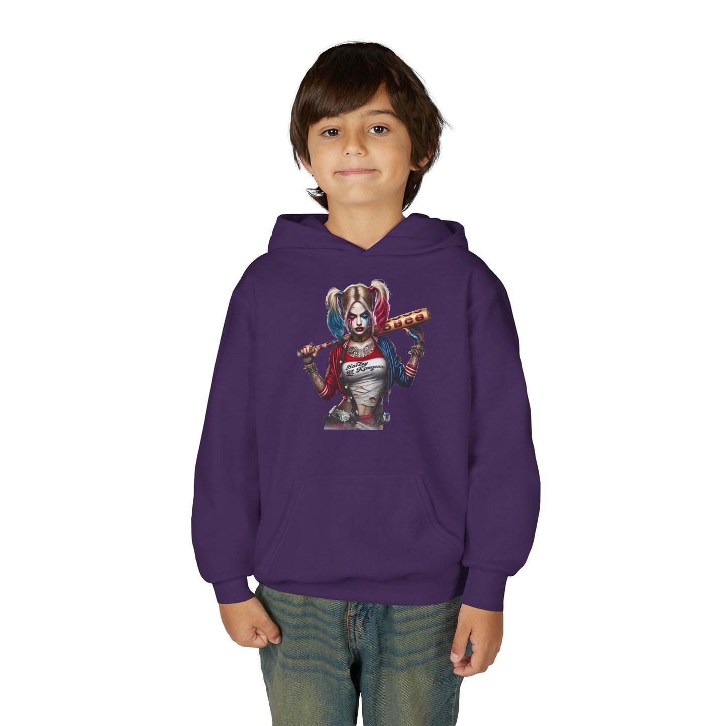 Harley Quinn Inspired Youth Hoodie, Be Unique Be Yourself Sweatshirt, Comic-Con Apparel, Kids Gift, Movie Fan Hoodie