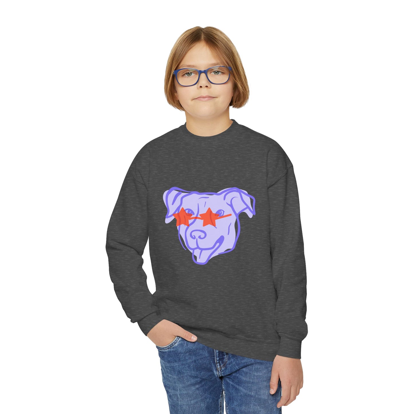 Youth Crewneck Sweatshirt with Playful Dog Design | Perfect for Pet Lovers, Everyday Comfort, Gift Idea, Unique Style, Trendy Apparel