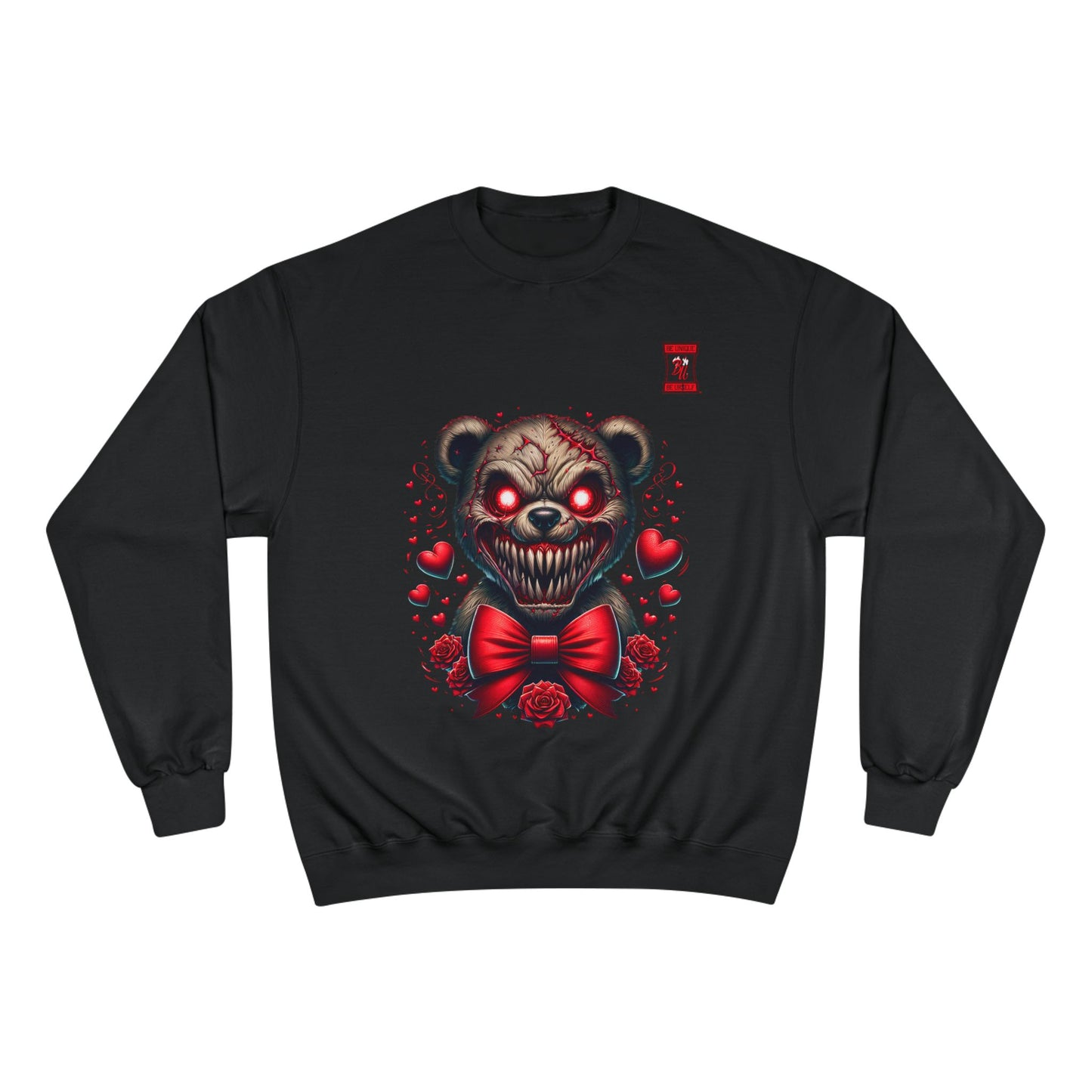 Creepy Teddy Bear Sweatshirt — 'Be Unique Be Urself' Graphic Champion Crewneck