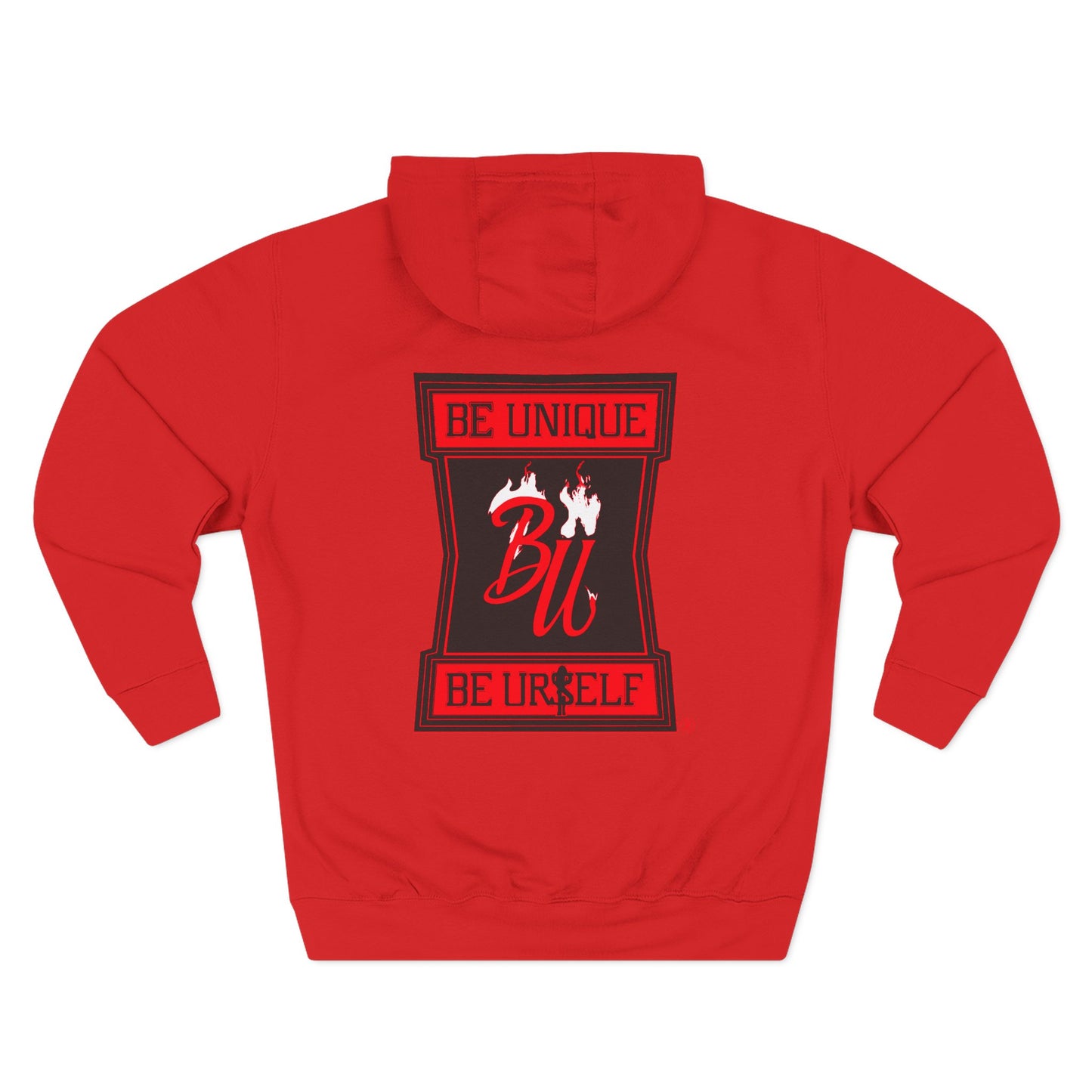 Horror Bear Graphic Hoodie — "Be Unique, Be Urself" Red & Black Fleece Hoodie