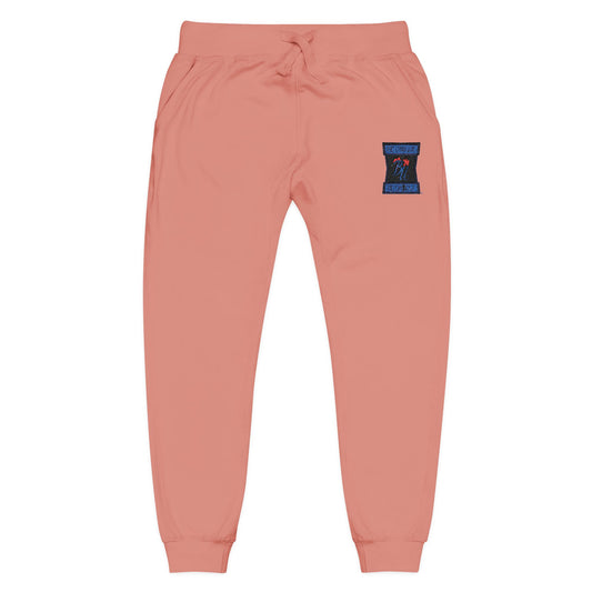 Embroidered Cosmic Cat Sweatpants — Cozy Pink Fleece Joggers