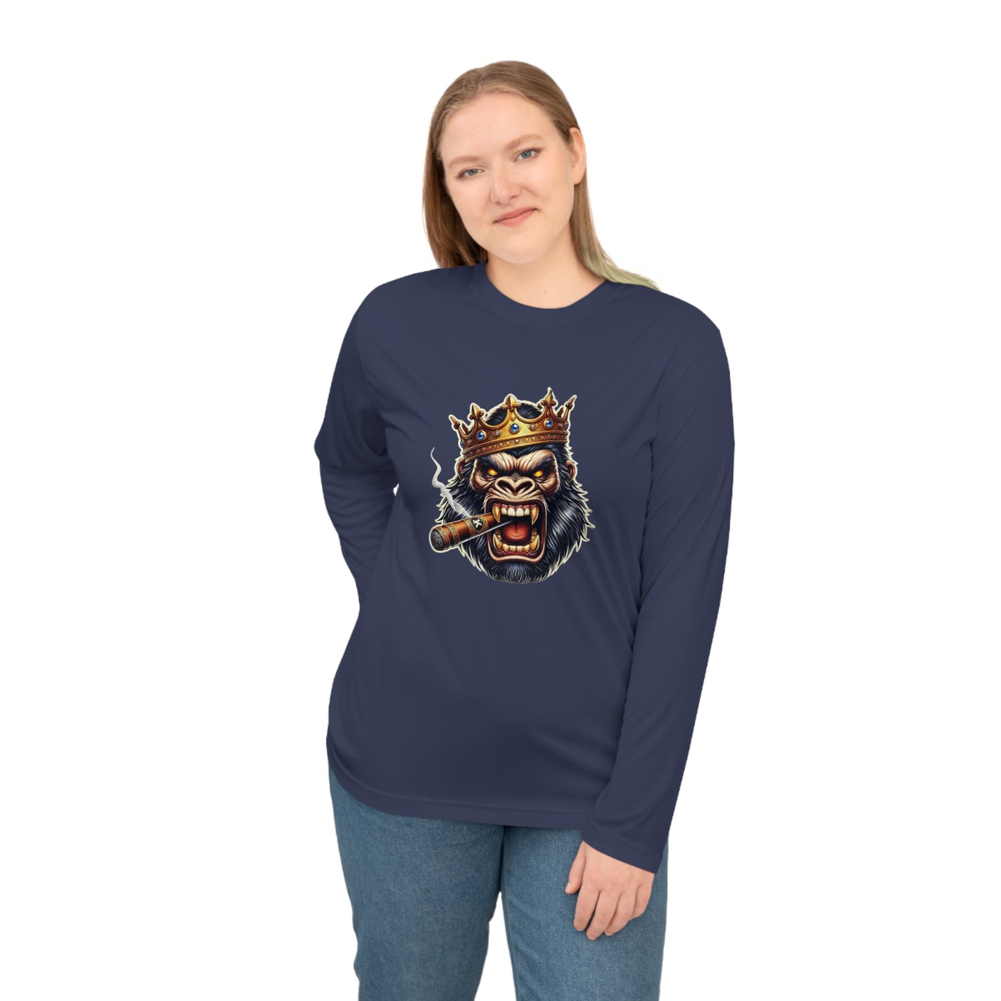King Gorilla Performance Long Sleeve Shirt, Unisex Graphic Tee, Sporty Apparel, Gift for Him, Unique Workout Top